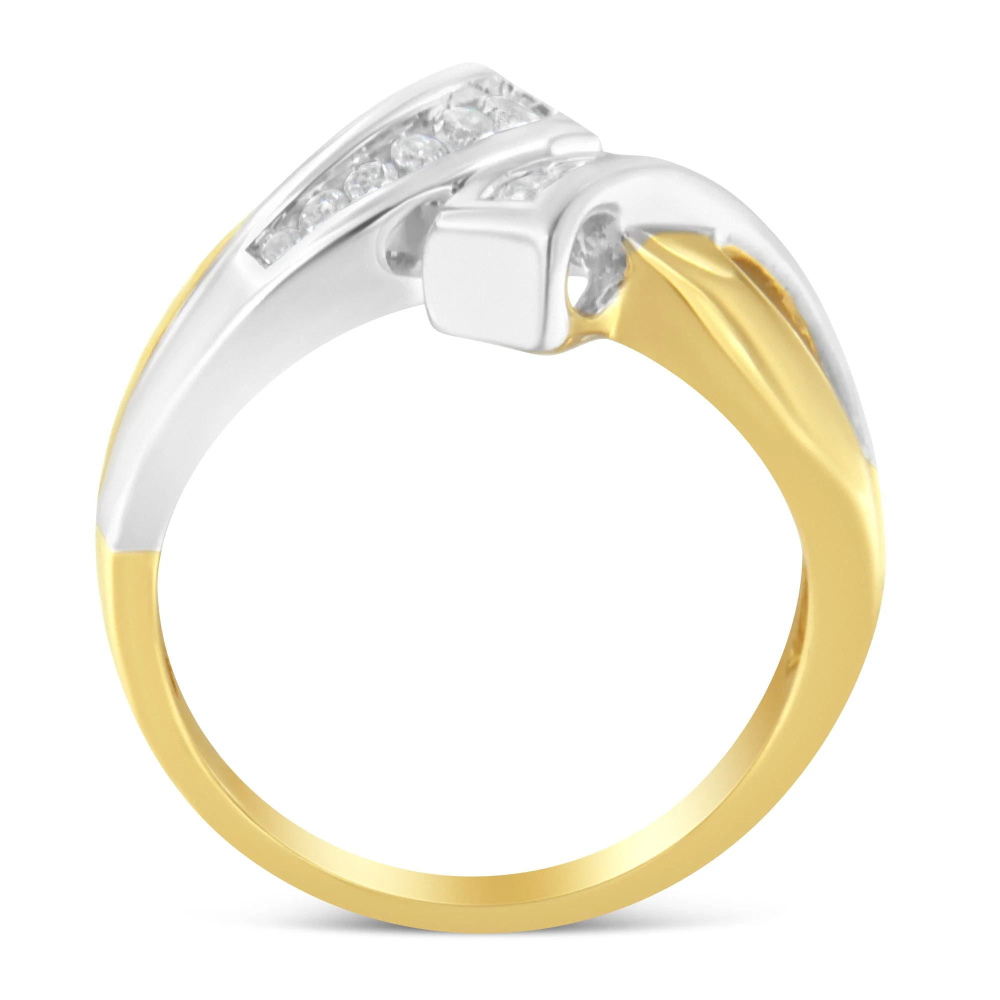 10K Two Toned Channel-Set Diamond Bypass Ring (1/4 cttw, I-J Color, I2 Clarity) - Image 2