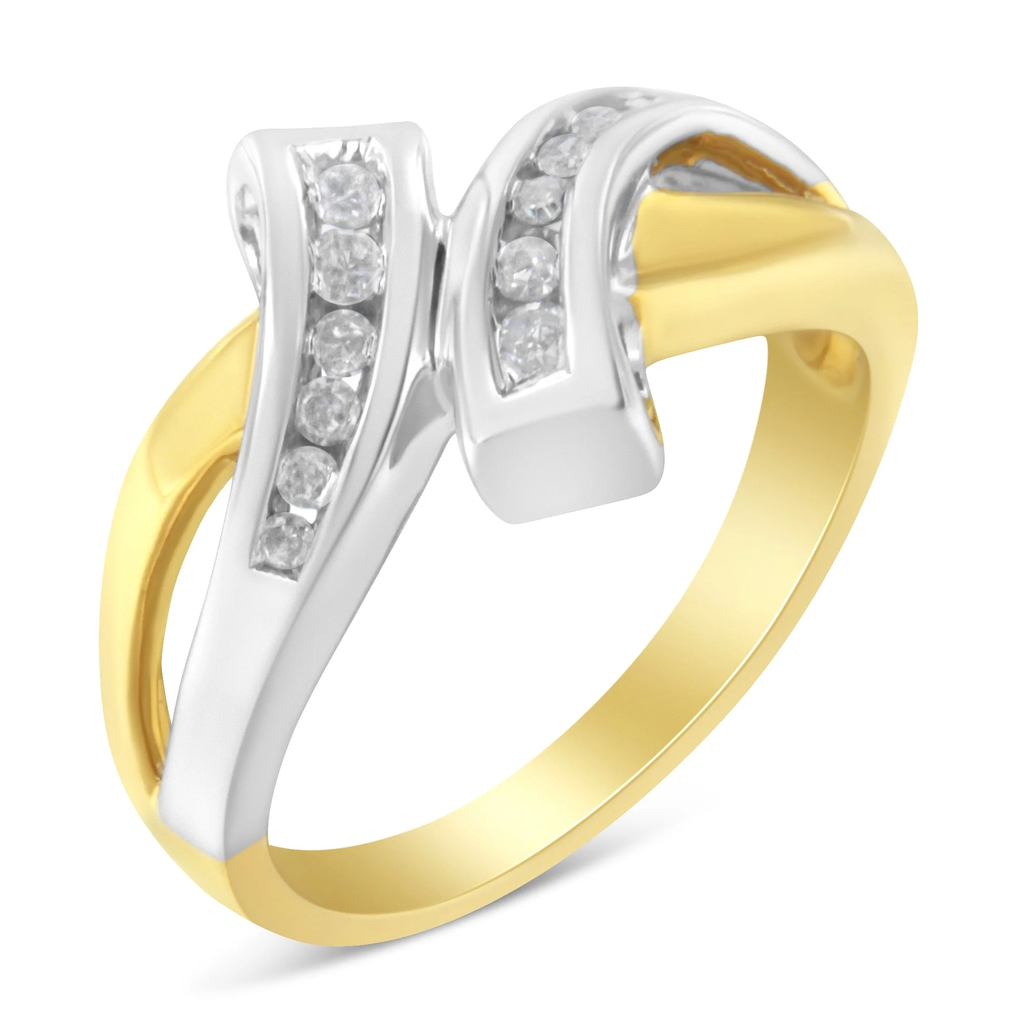 10K Two Toned Channel-Set Diamond Bypass Ring (1/4 cttw, I-J Color, I2 Clarity) - Image 3