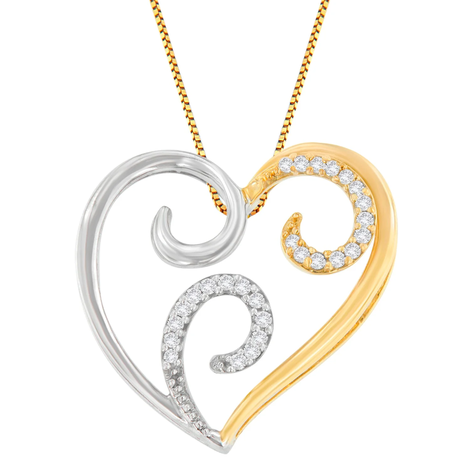 10K Two-Toned Gold 1/10 cttw Round Cut Diamond Swirl Heart Accent Pendant Necklace (H-I, I1-I2) - Image 2