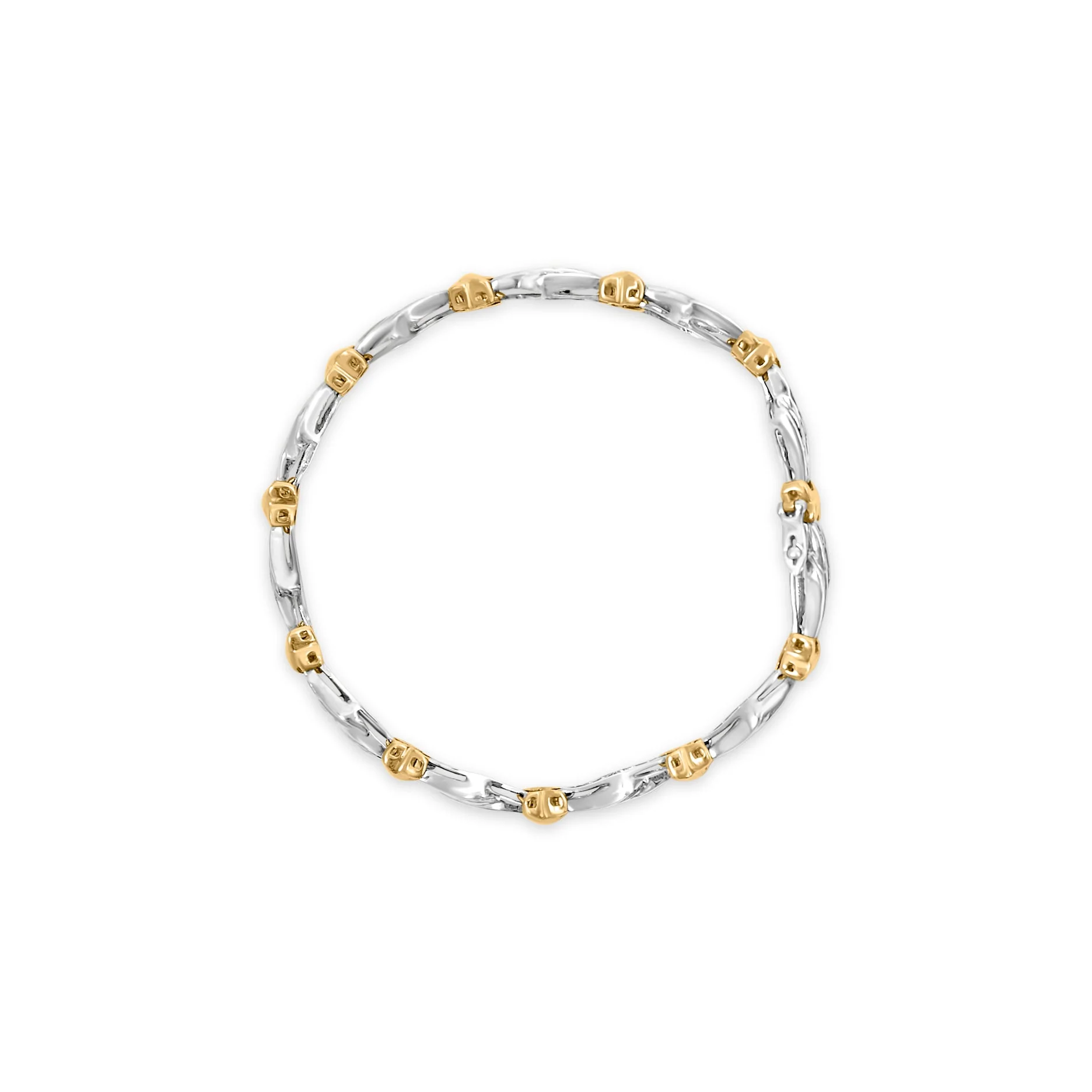 10k Two-Toned Gold 2.00 Cttw Channel Set Baguette-Diamond Weave and  "X" Spiral Link Bracelet (H-I Color, I1-I2 Clarity) - 7" - Image 3