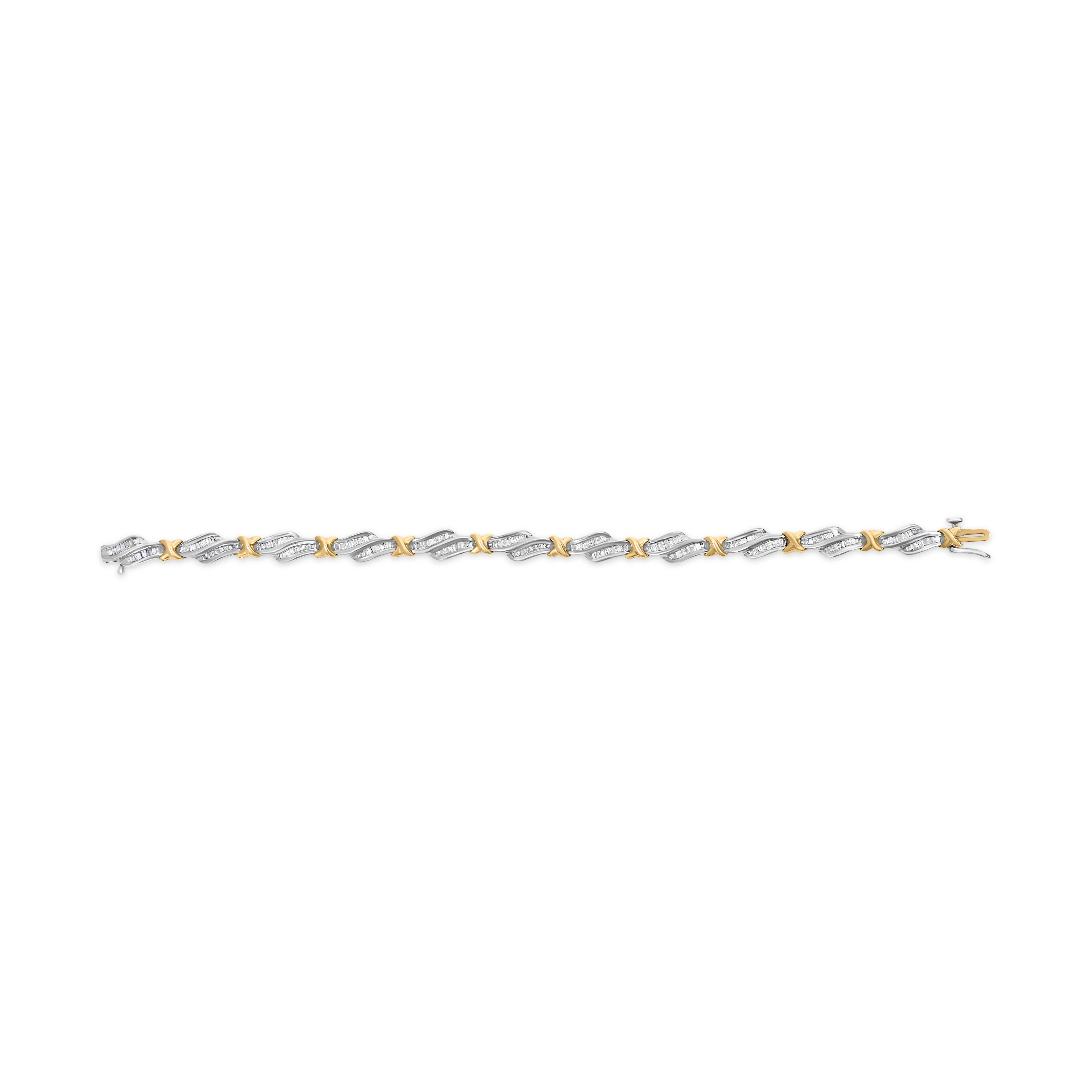 10k Two-Toned Gold 2.00 Cttw Channel Set Baguette-Diamond Weave and  "X" Spiral Link Bracelet (H-I Color, I1-I2 Clarity) - 7" - Image 4