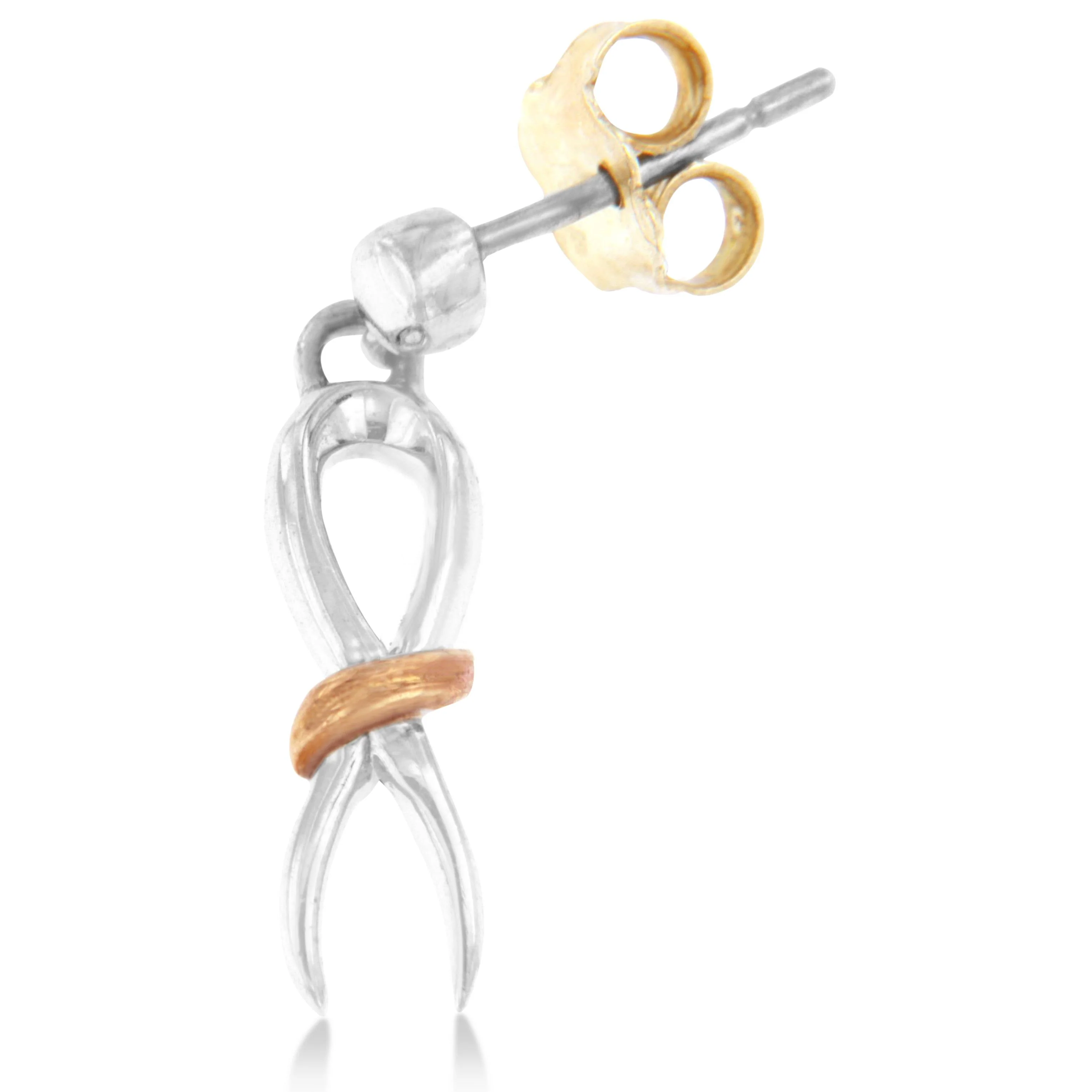 10K Two-Toned Gold Flash Plated .925 Sterling Silver Awareness Ribbon Dangle Earrings - Image 3