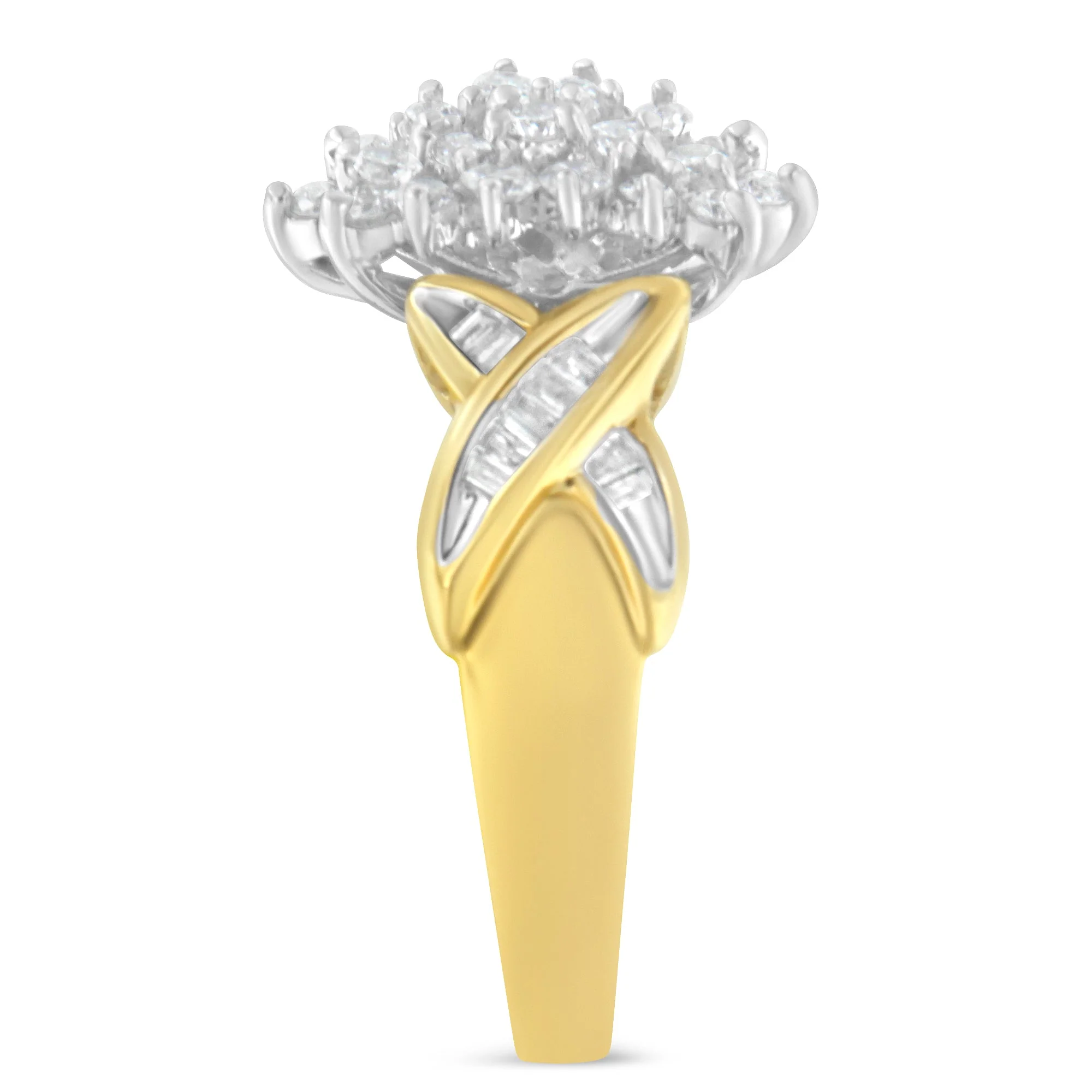 10K Two-Toned Gold Round Baguette Diamond Cluster Ring (1/2 Cttw, I-J Color, I2-I3 Clarity) - Size 6-1/2 - Image 5
