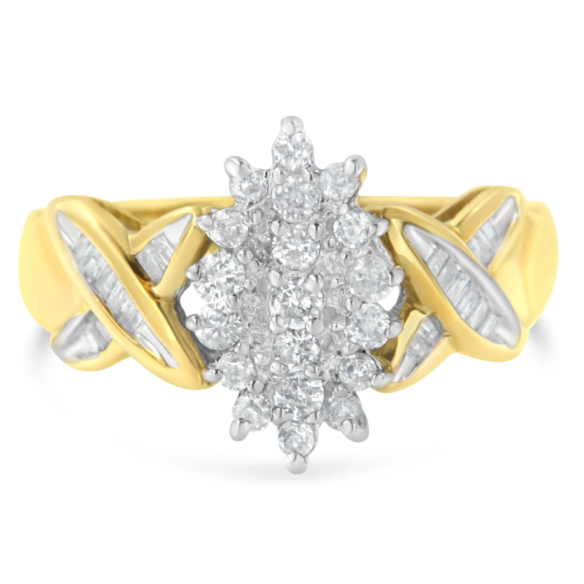 10K Two-Toned Gold Round Baguette Diamond Cluster Ring (1/2 Cttw, I-J Color, I2-I3 Clarity) - Size 6-1/2 - Image 6