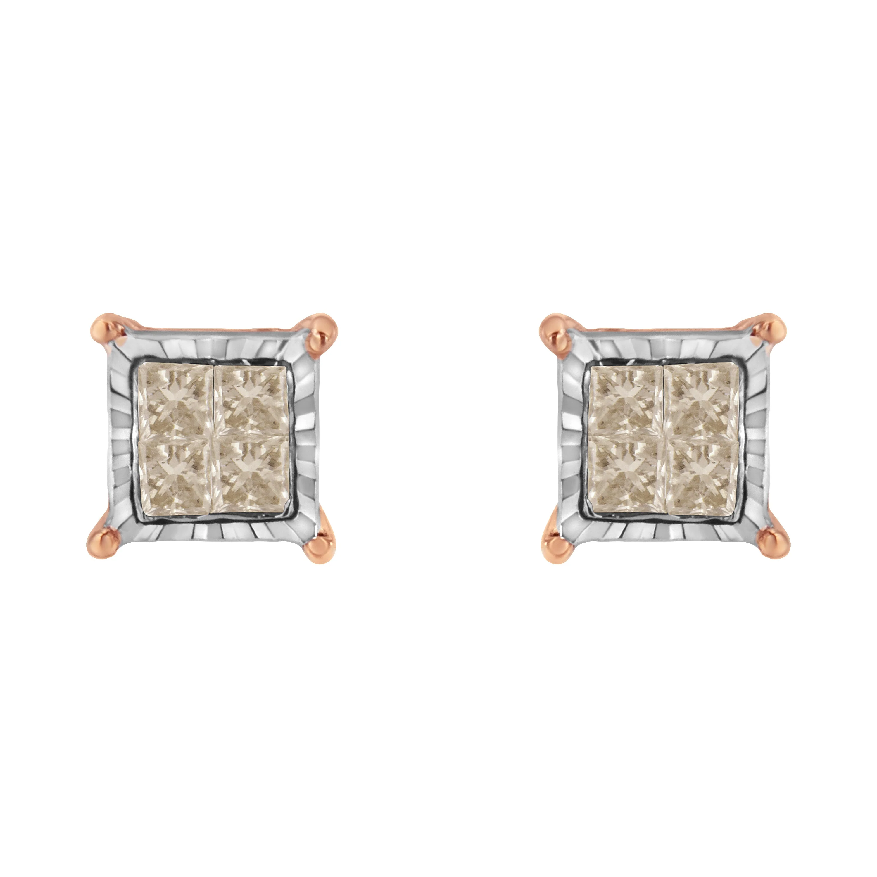 10K Two-Toned Princess-Cut Composite Diamond Stud Earrings (1/2 cttw, J-K Color, I1-I2 Clarity) - Image 3