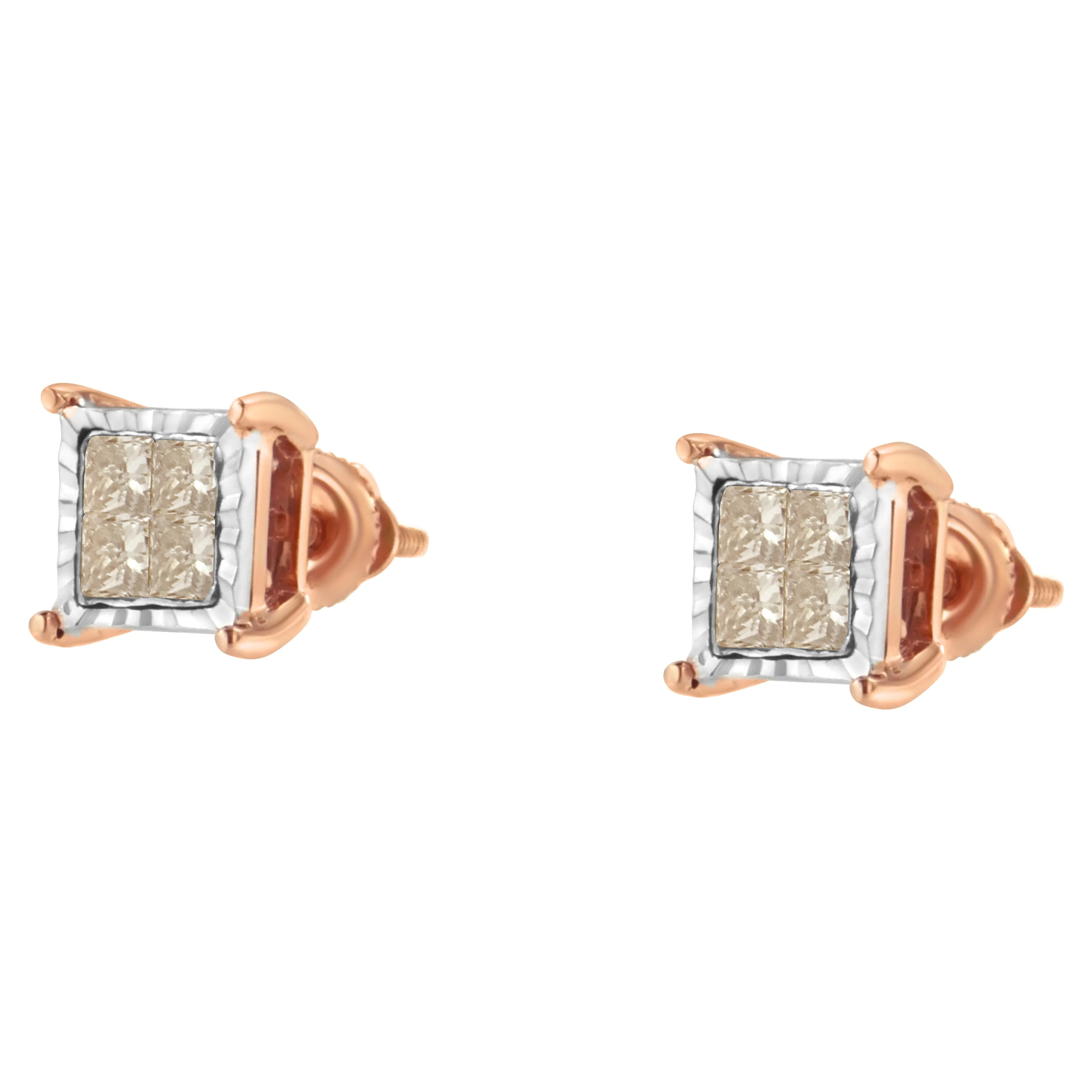 10K Two-Toned Princess-Cut Composite Diamond Stud Earrings (1/2 cttw, J-K Color, I1-I2 Clarity) - Image 4