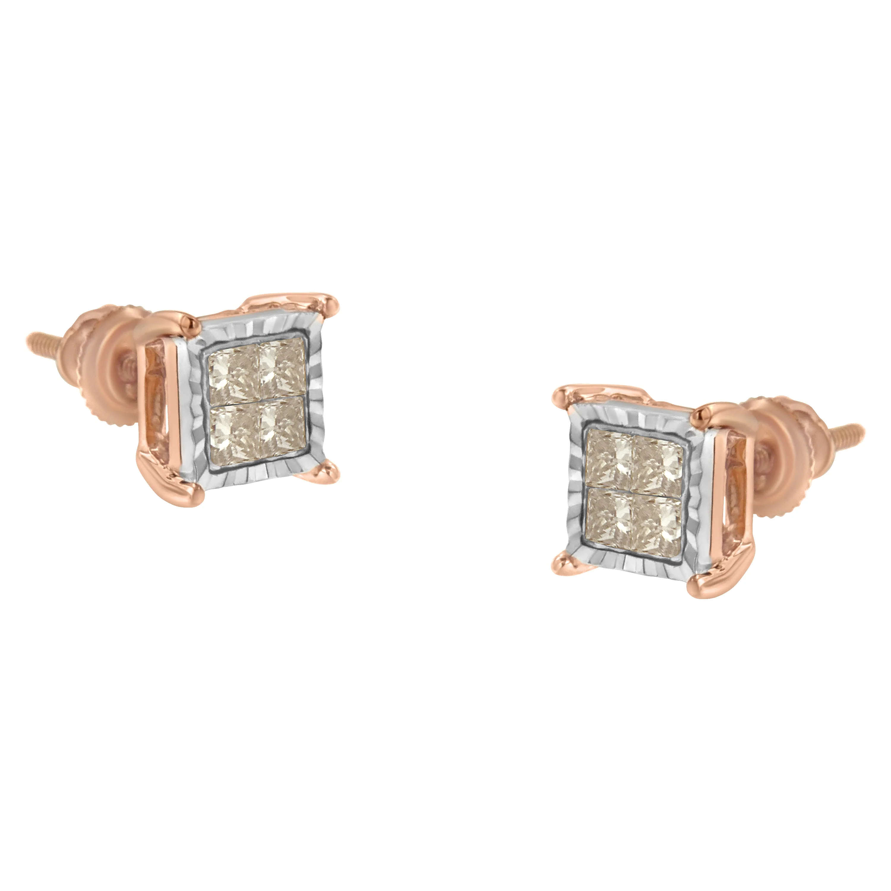 10K Two-Toned Princess-Cut Composite Diamond Stud Earrings (1/2 cttw, J-K Color, I1-I2 Clarity) - Image 5