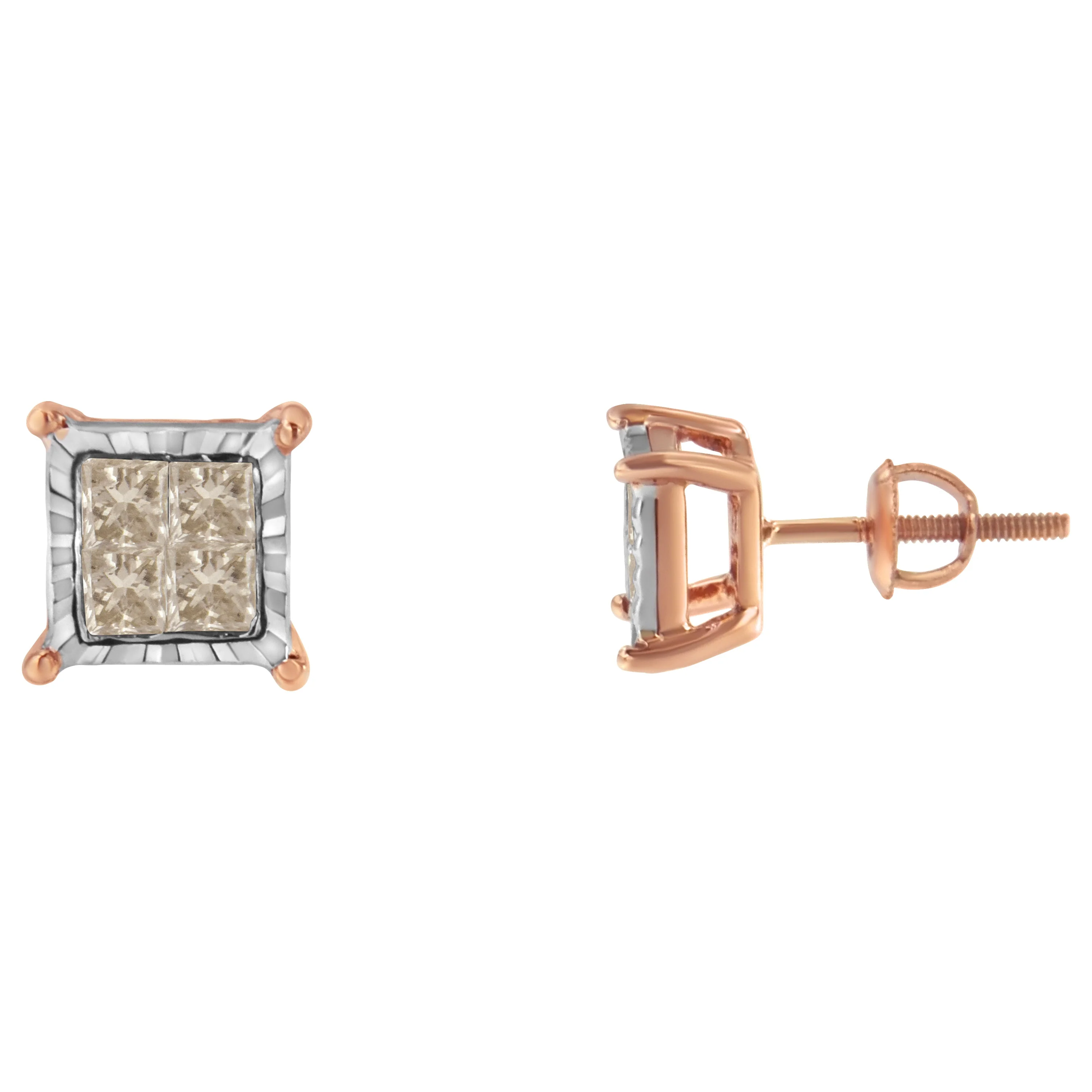 10K Two-Toned Princess-Cut Composite Diamond Stud Earrings (1/2 cttw, J-K Color, I1-I2 Clarity) - Image 6