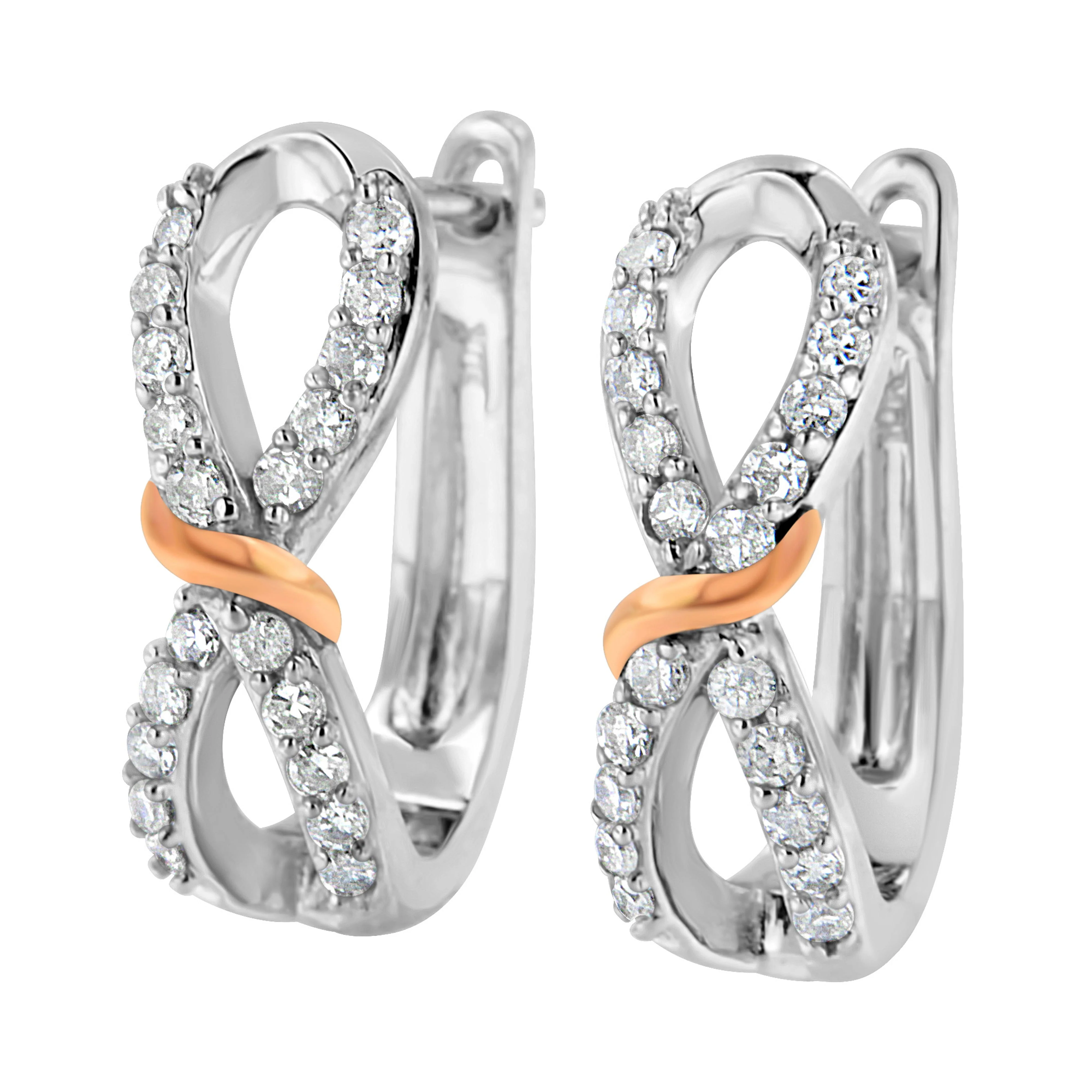 10K White and Rose Gold 1/3 Cttw Diamond Infinite and Ribbon Hoop Earrings (H-I Color, I1-I2 Clarity) - Image 4