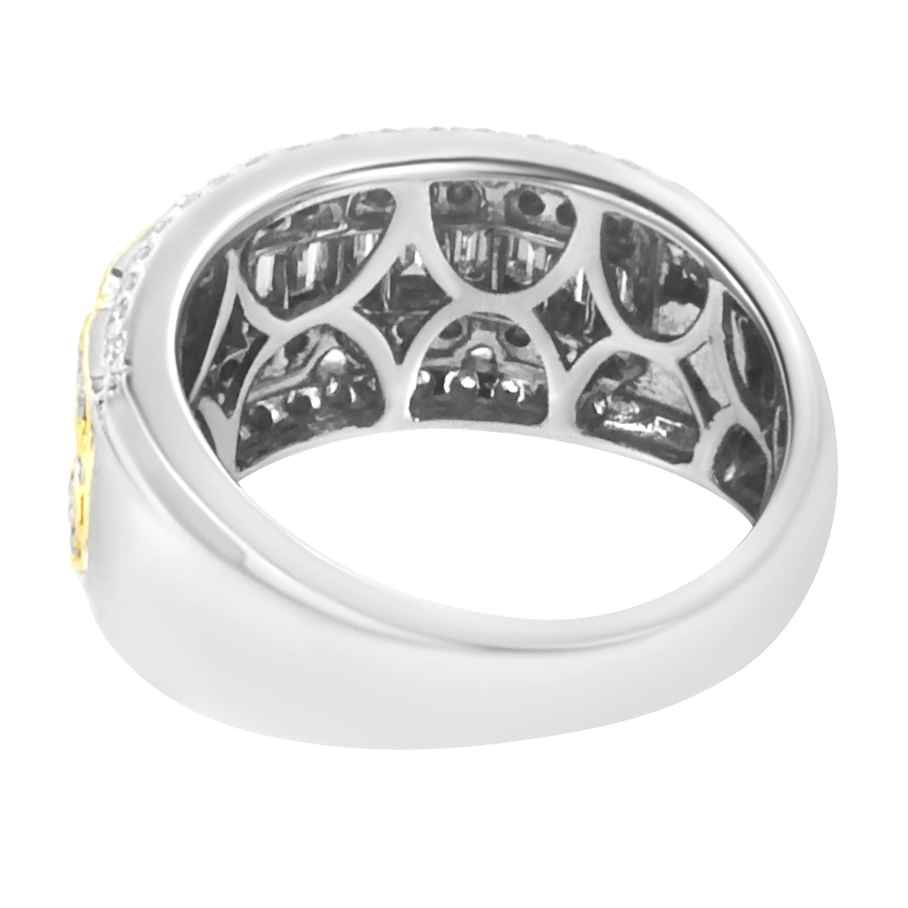 10K White and Yellow Gold 1.00 Cttw Baguette and Round cut Diamond Art Deco Multi-Row Ring Band (I-J Color, I1-I2 Clarity) - Ring Size 7 - Image 5