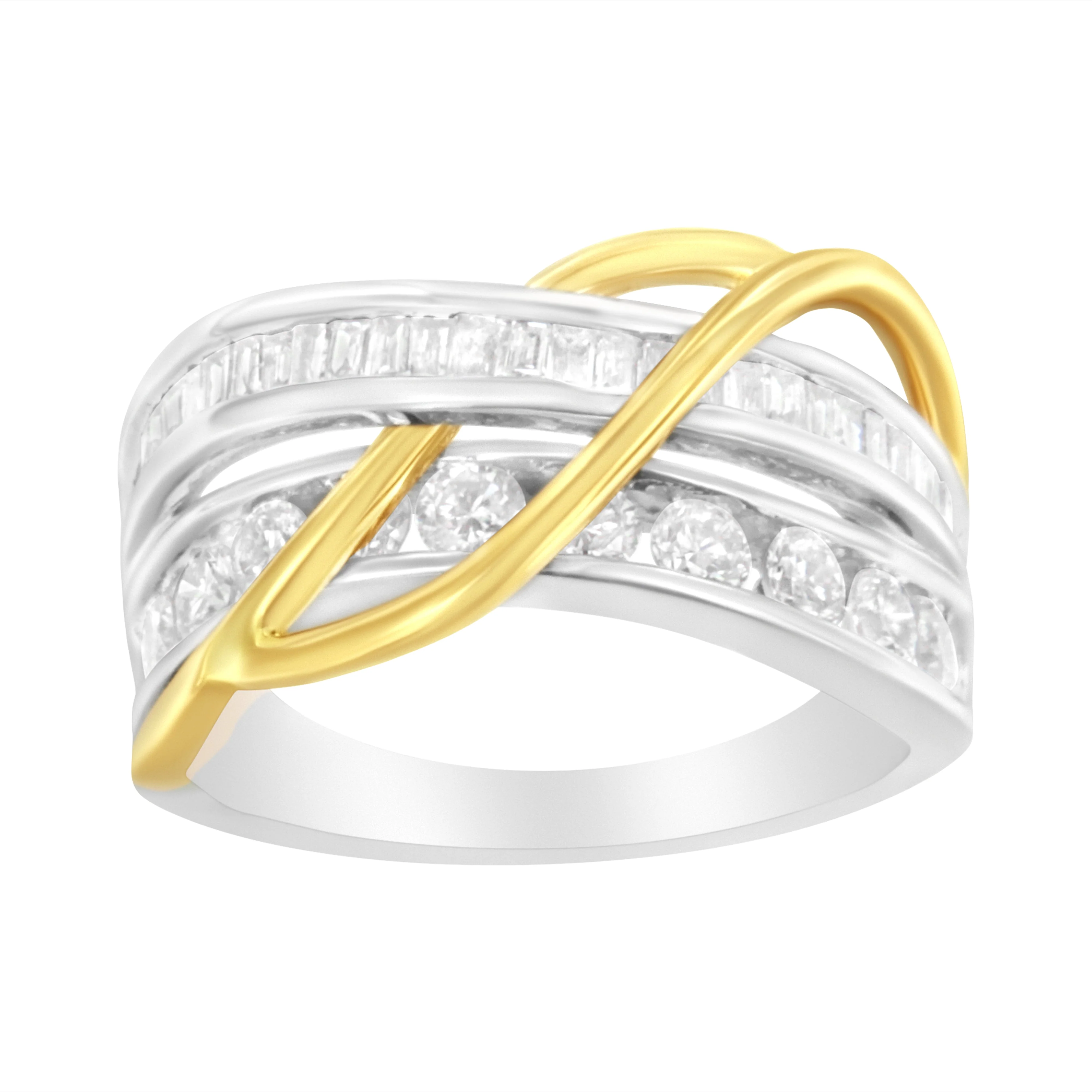 10K White and Yellow Gold 1 1/10 cttw Channel-Set Diamond Bypass Band Ring (J Color, I3 Clarity) - Size 7 - Image 2