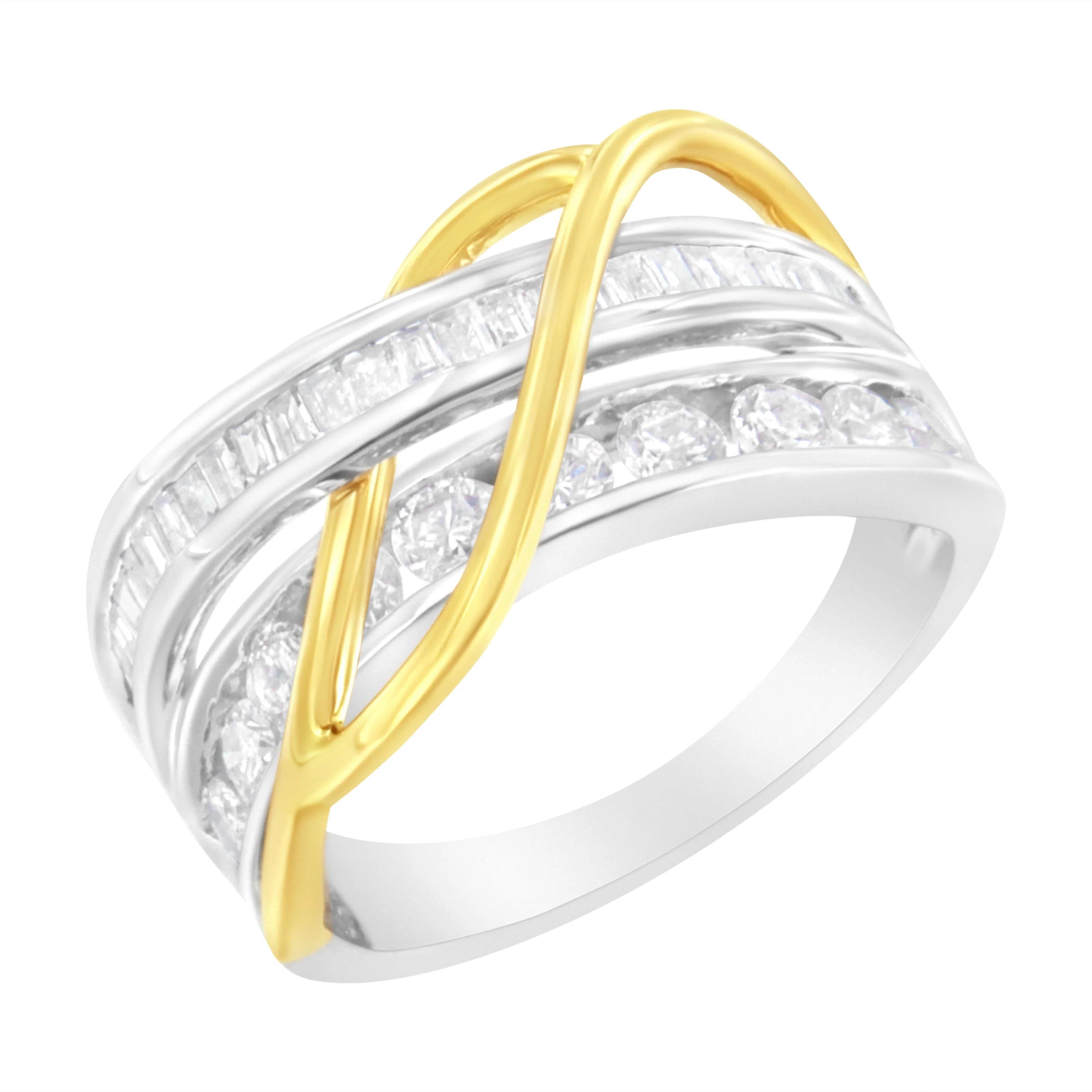 10K White and Yellow Gold 1 1/10 cttw Channel-Set Diamond Bypass Band Ring (J Color, I3 Clarity) - Size 7 - Image 3