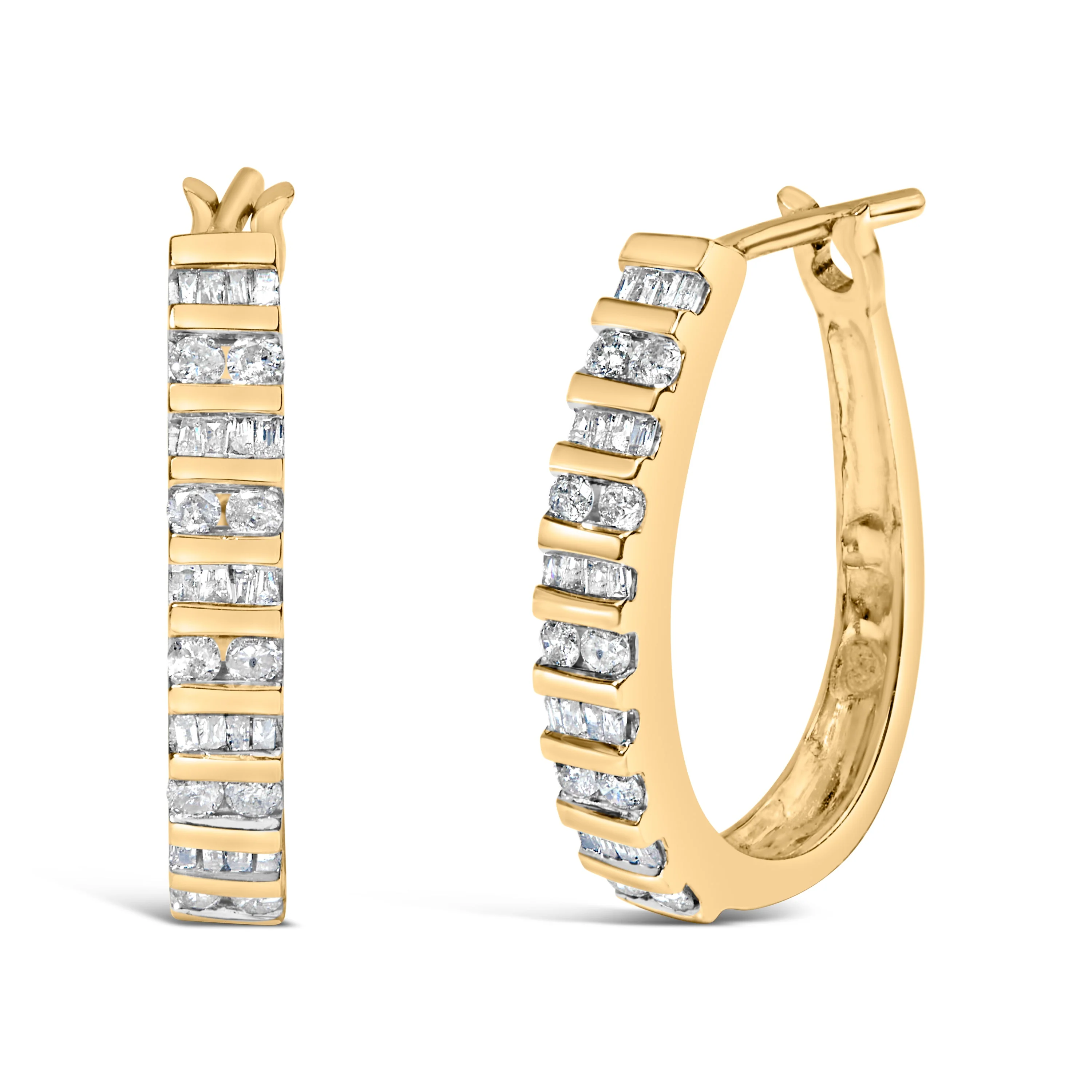 10K White Gold 1.0 Cttw Alternating  Diamond "U" Hoop Earrings (I-J Color, I2-I3 Clarity) - Image 4