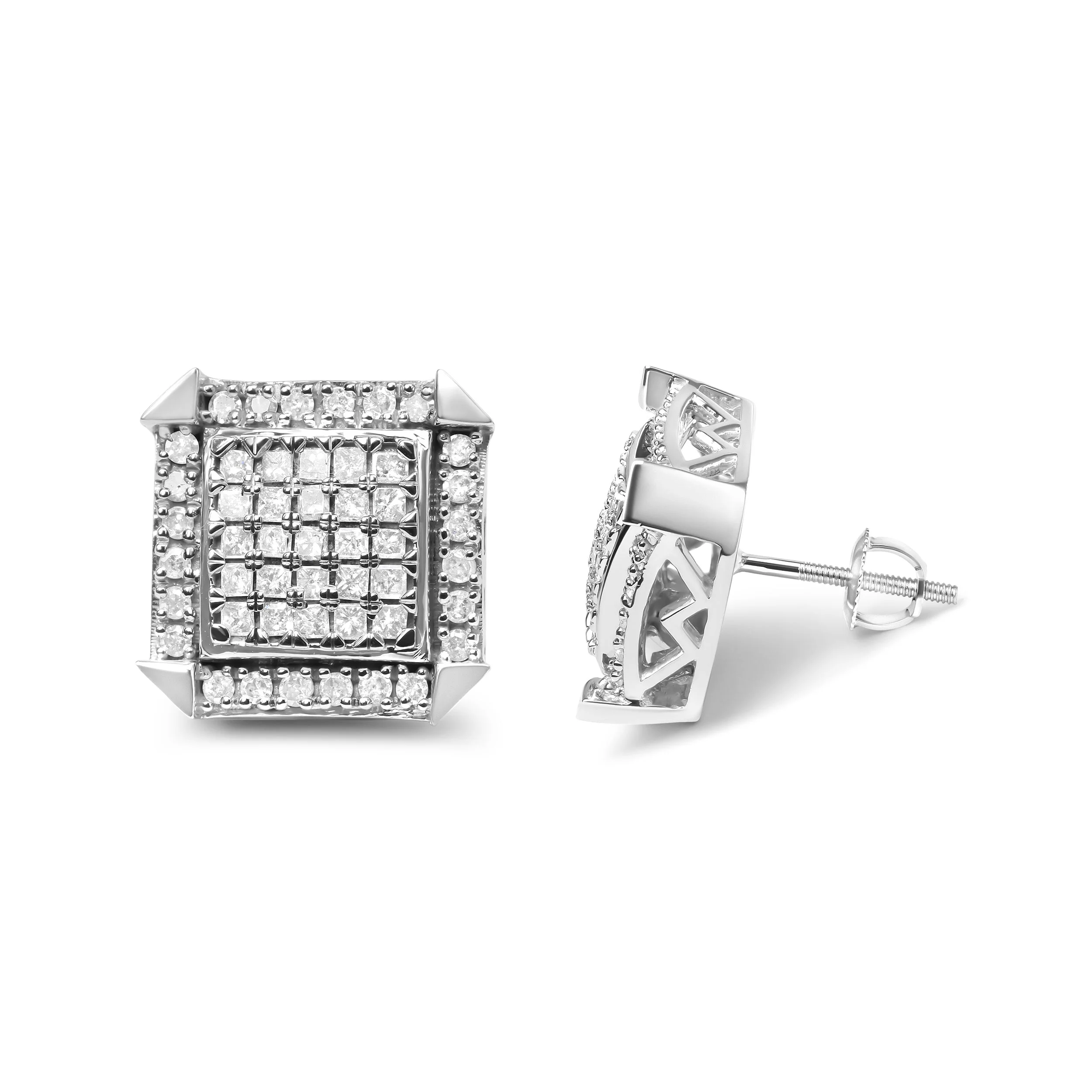 10K White Gold 1.0 Cttw Diamond  Composite with Halo Stud Earrings (H-I Color, I1-I2 Clarity) - Image 3