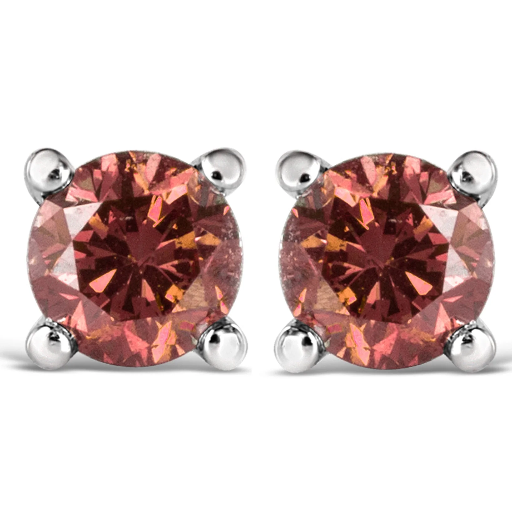 10K White Gold 1.0 Cttw Lab Created Round Brilliant Cut Pink Diamond Classic 4-Prong Solitaire Stud Earrings (Fancy Pink Color, VVS2-VS1 Clarity) - Image 2