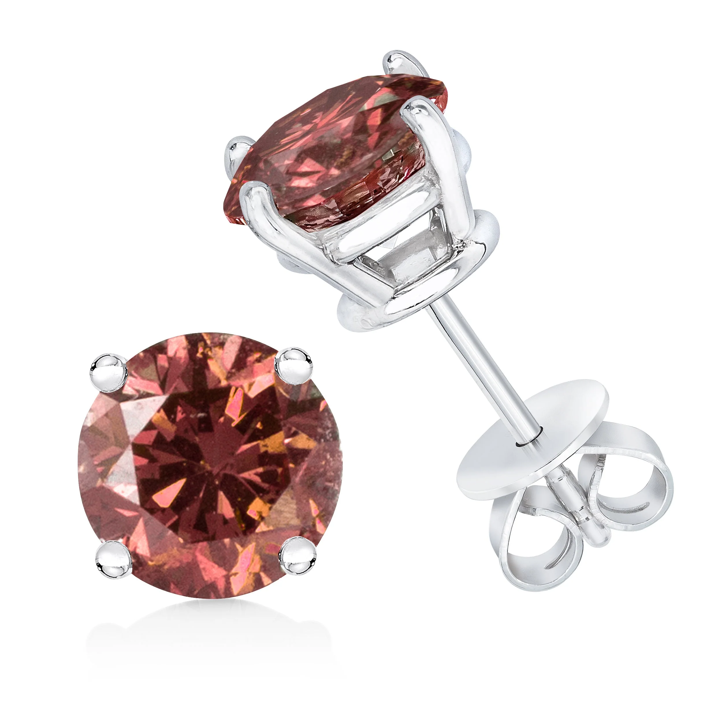 10K White Gold 1.0 Cttw Lab Created Round Brilliant Cut Pink Diamond Classic 4-Prong Solitaire Stud Earrings (Fancy Pink Color, VVS2-VS1 Clarity) - Image 3