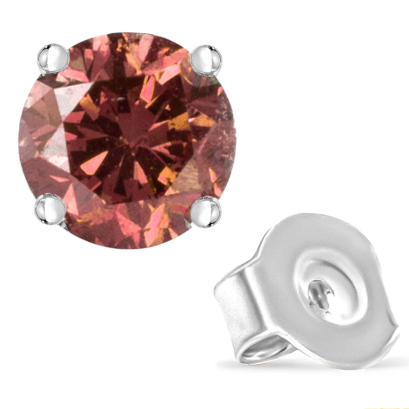 10K White Gold 1.0 Cttw Lab Created Round Brilliant Cut Pink Diamond Classic 4-Prong Solitaire Stud Earrings (Fancy Pink Color, VVS2-VS1 Clarity) - Image 4