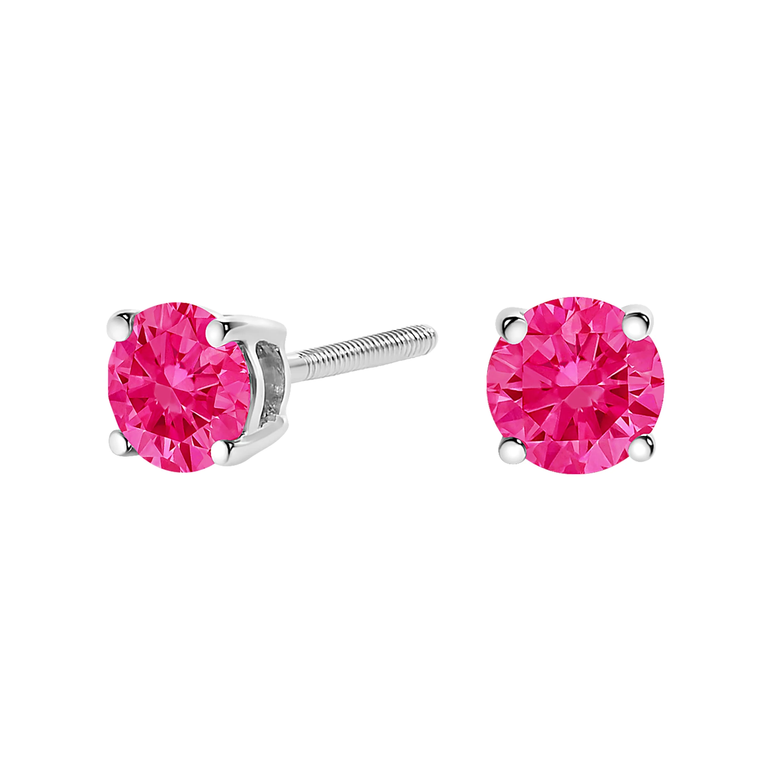 10K White Gold 1.0 Cttw Lab Created Round Brilliant Cut Pink Diamond Classic 4-Prong Solitaire Stud Earrings (Fancy Pink Color, VVS2-VS1 Clarity) - Image 5