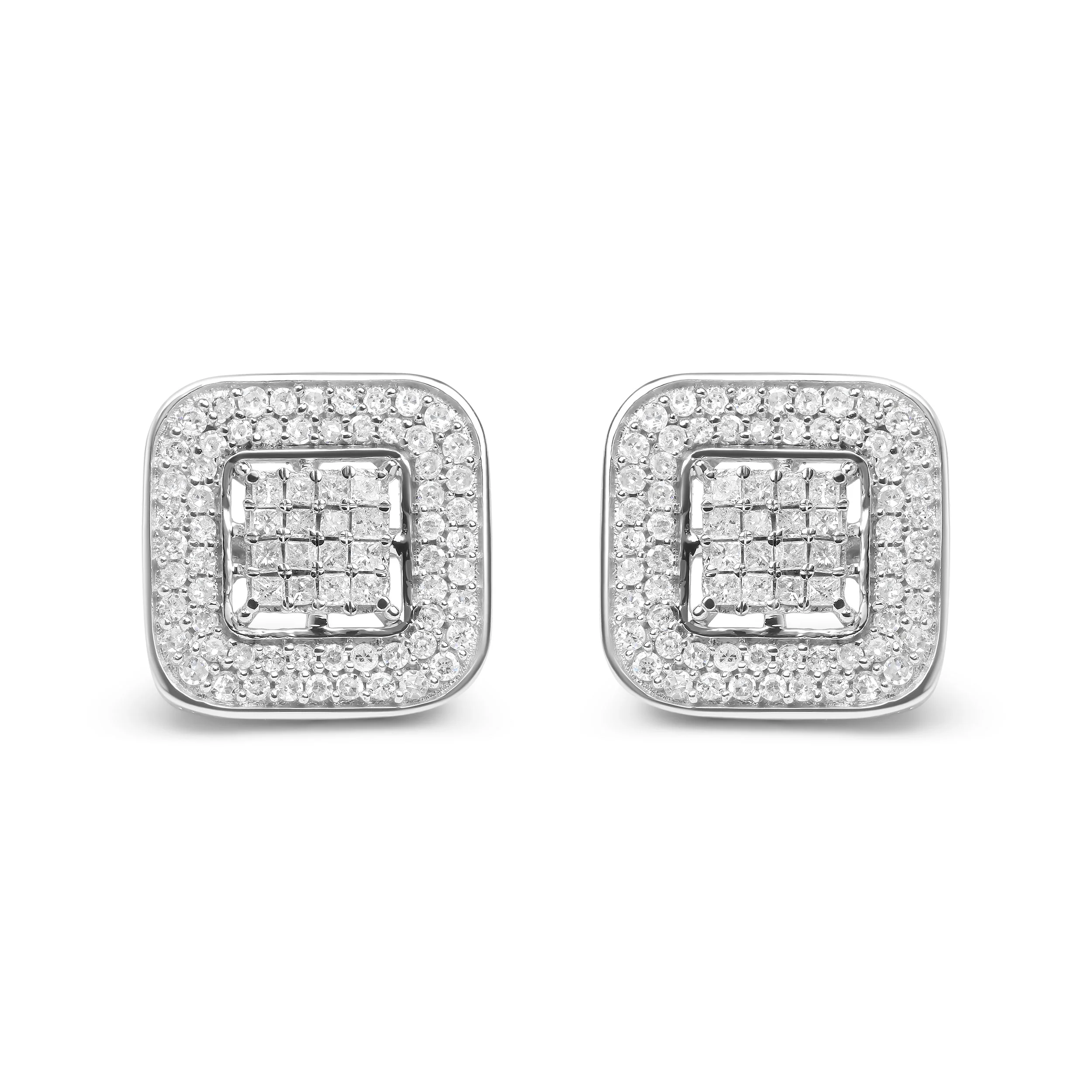 10K White Gold 1.0 Cttw Round and Princess Cut Diamond Composite Open Halo Stud Earrings (H-I Color, SI1-SI2 Clarity) - Image 4
