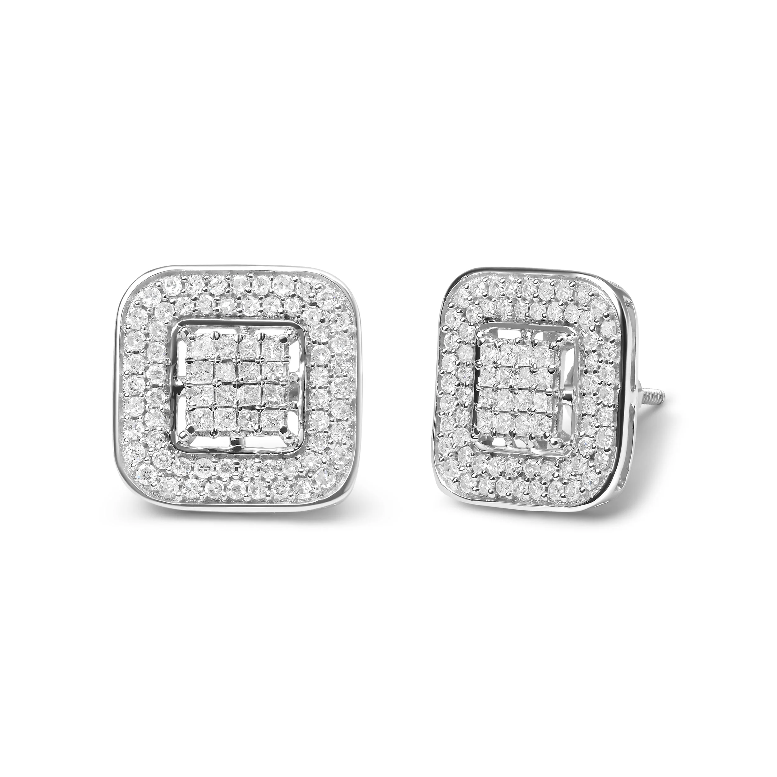 10K White Gold 1.0 Cttw Round and Princess Cut Diamond Composite Open Halo Stud Earrings (H-I Color, SI1-SI2 Clarity) - Image 5