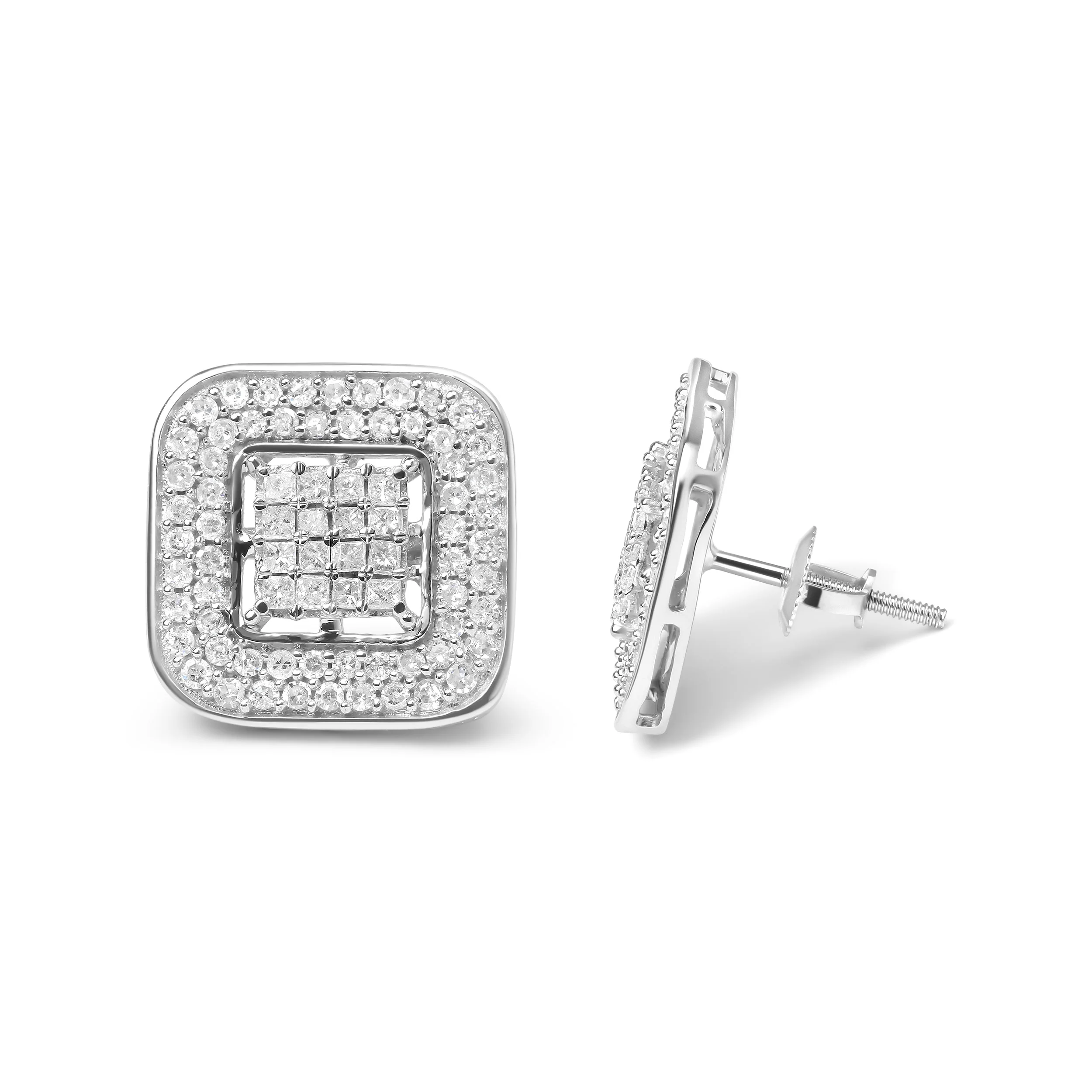 10K White Gold 1.0 Cttw Round and Princess Cut Diamond Composite Open Halo Stud Earrings (H-I Color, SI1-SI2 Clarity) - Image 6