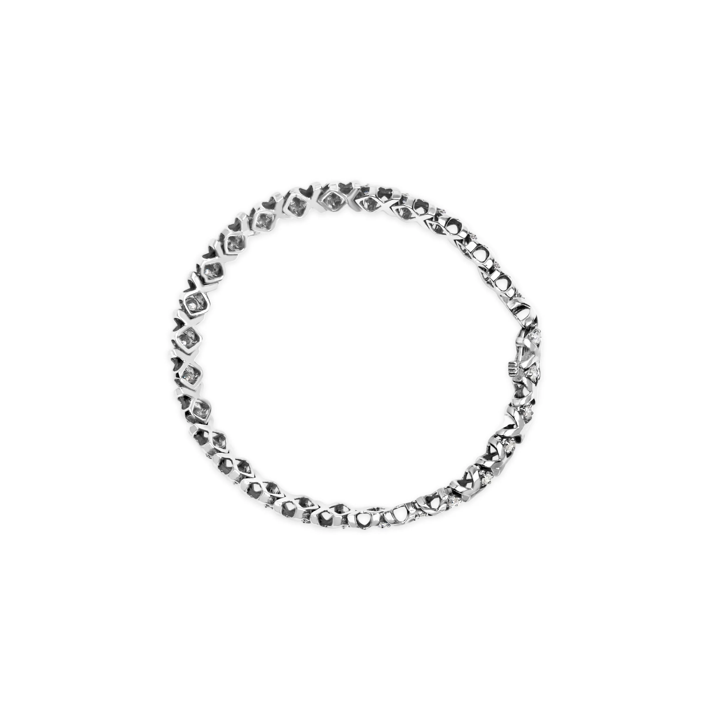 10K White Gold 1 1/2 Cttw Diamond Alternating Diamond and X-Link 7.5" Tennis Bracelet (H-I Color, I2-I3 Clarity) - Image 7