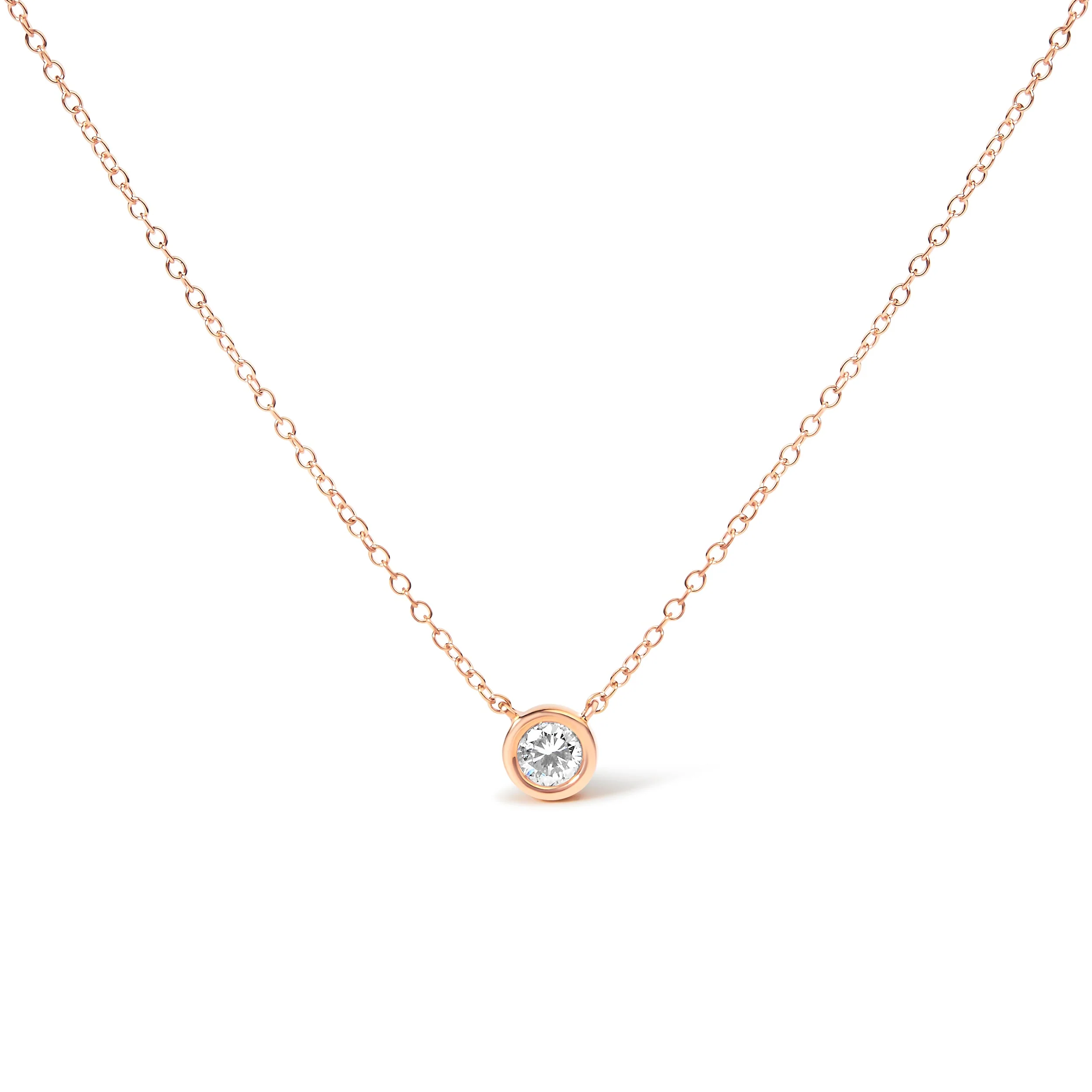 10K White Gold 1/10 Carat Round Brilliant-Cut Diamond Modern Bezel-Set Solitaire 16"-18" Pendant Necklace (H-I Color, SI2-I1 Clarity) - Image 13