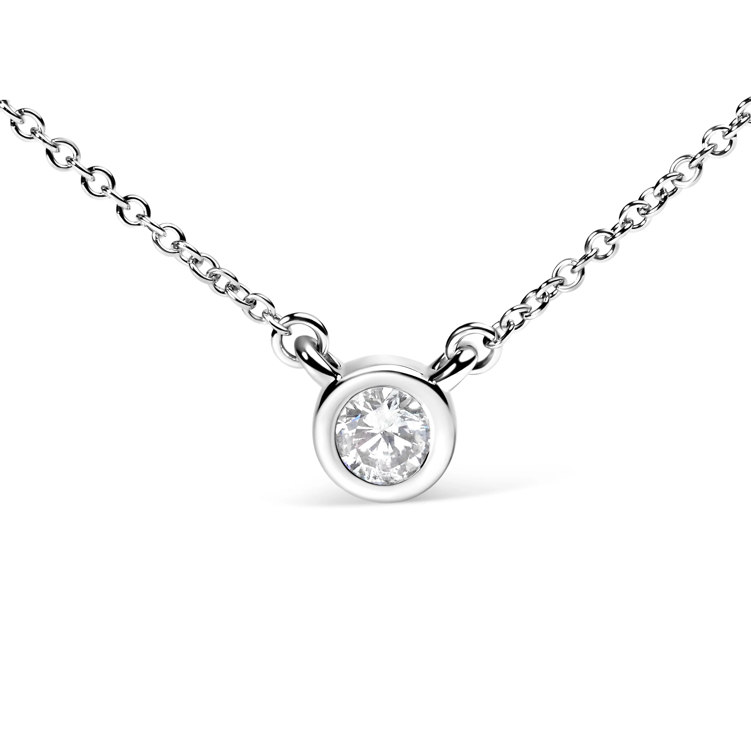 10K White Gold 1/10 Carat Round Brilliant-Cut Diamond Modern Bezel-Set Solitaire 16"-18" Pendant Necklace (H-I Color, SI2-I1 Clarity) - Image 2