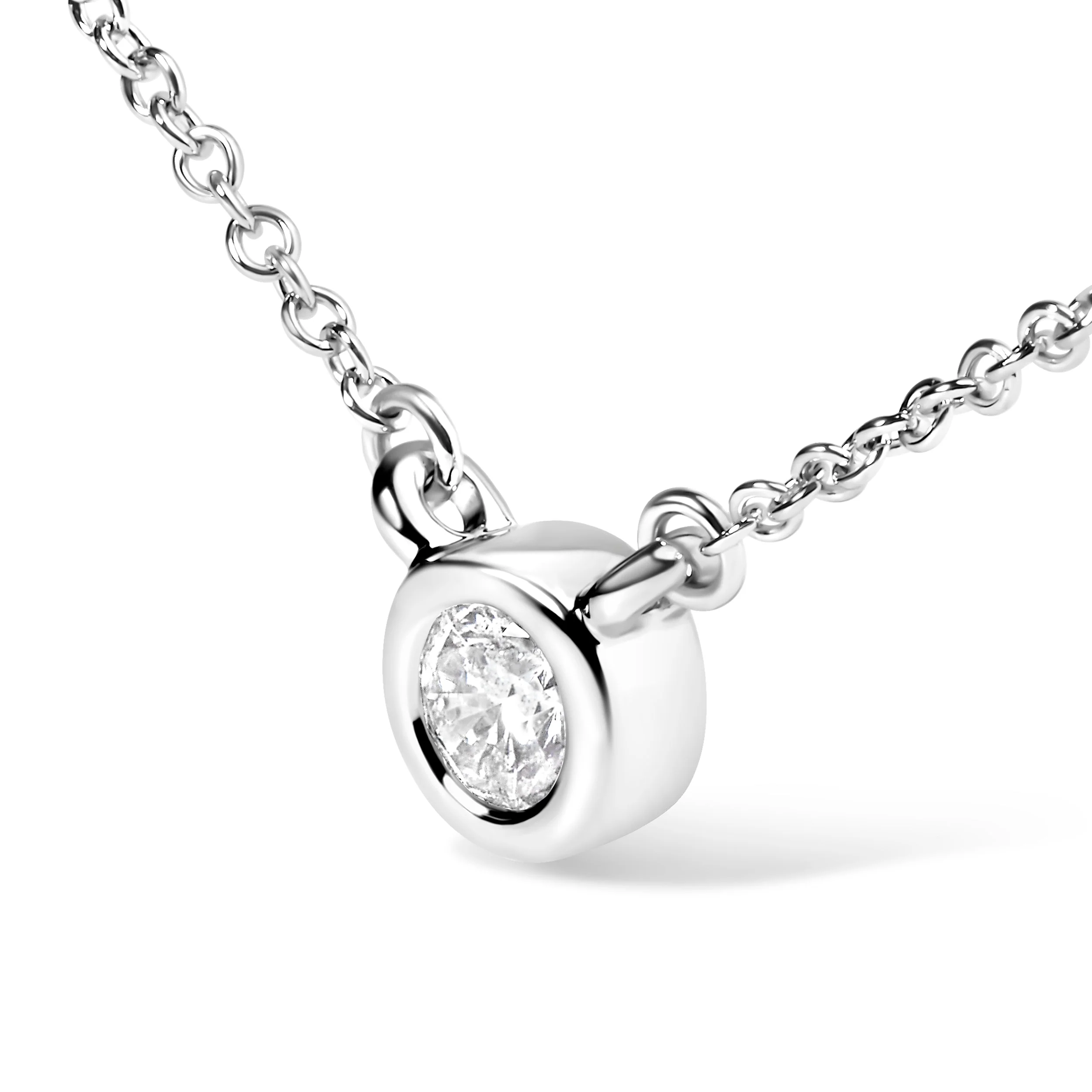 10K White Gold 1/10 Carat Round Brilliant-Cut Diamond Modern Bezel-Set Solitaire 16"-18" Pendant Necklace (H-I Color, SI2-I1 Clarity) - Image 3