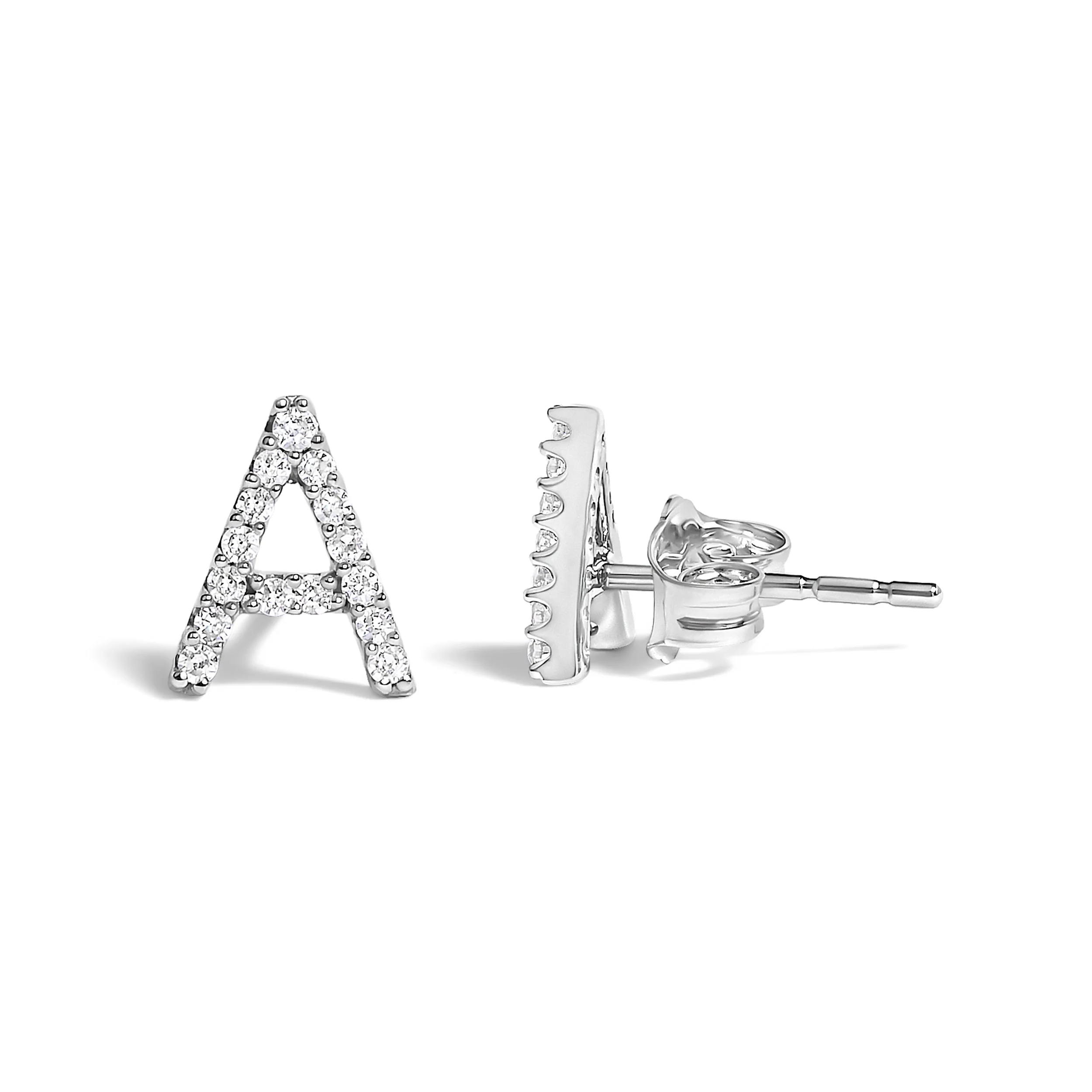 10K White Gold 1/10 Cttw Diamond Initial â€œAâ€ Stud Earring - Image 3