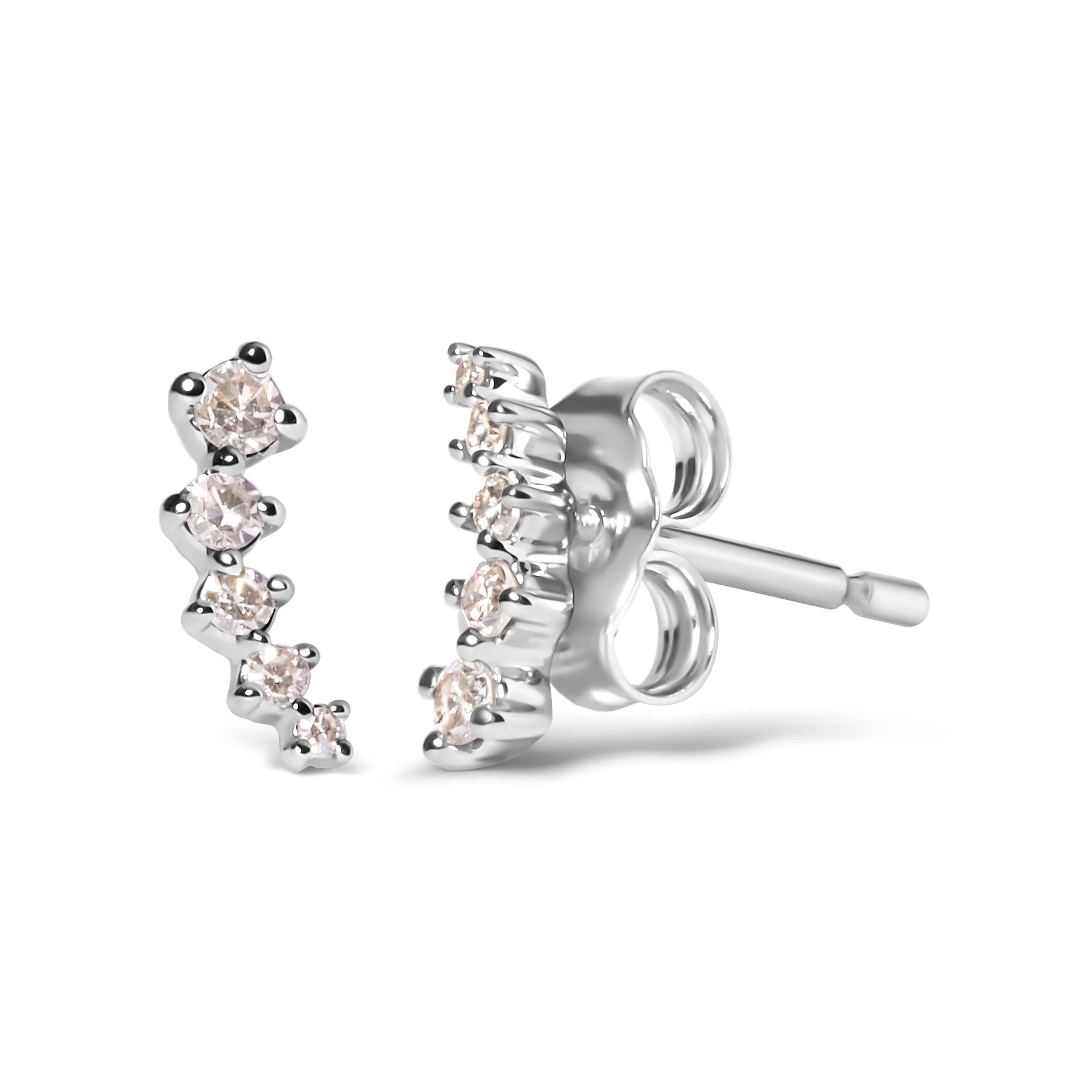 10K White Gold 1/10 Cttw Diamond Journey Style Climber Stud Earrings (H-I Color, I1-I2 Clarity) - Image 2