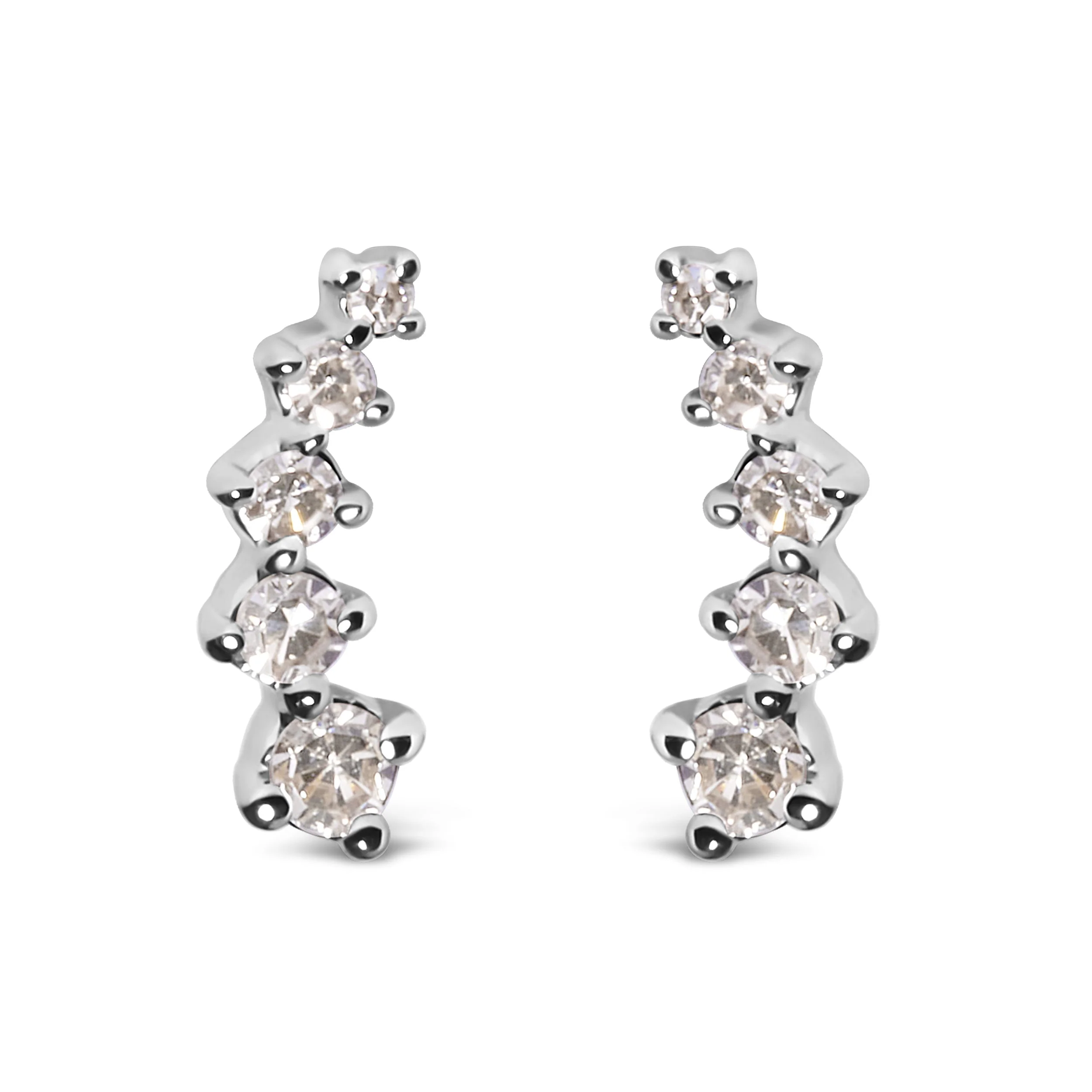 10K White Gold 1/10 Cttw Diamond Journey Style Climber Stud Earrings (H-I Color, I1-I2 Clarity) - Image 4