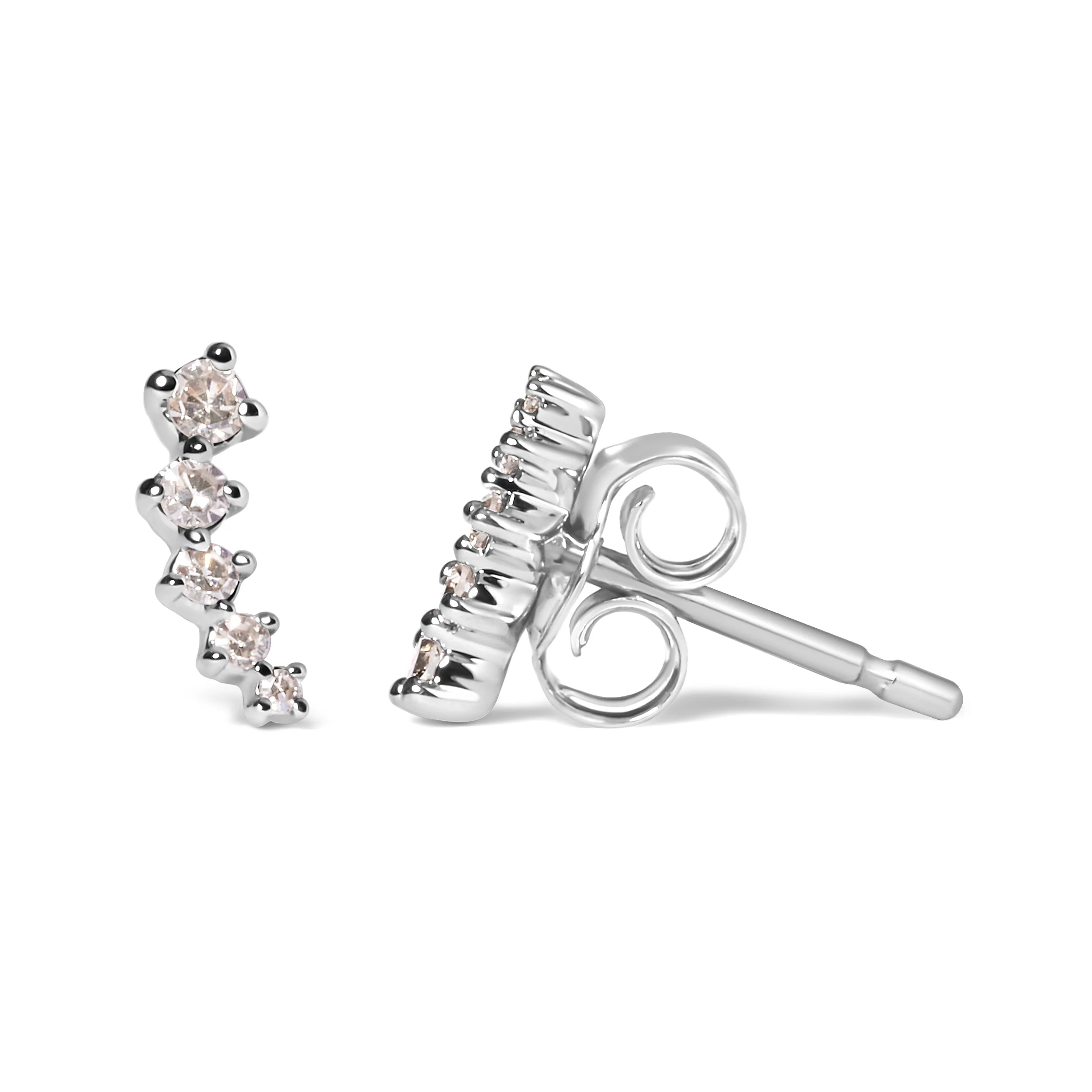 10K White Gold 1/10 Cttw Diamond Journey Style Climber Stud Earrings (H-I Color, I1-I2 Clarity) - Image 6