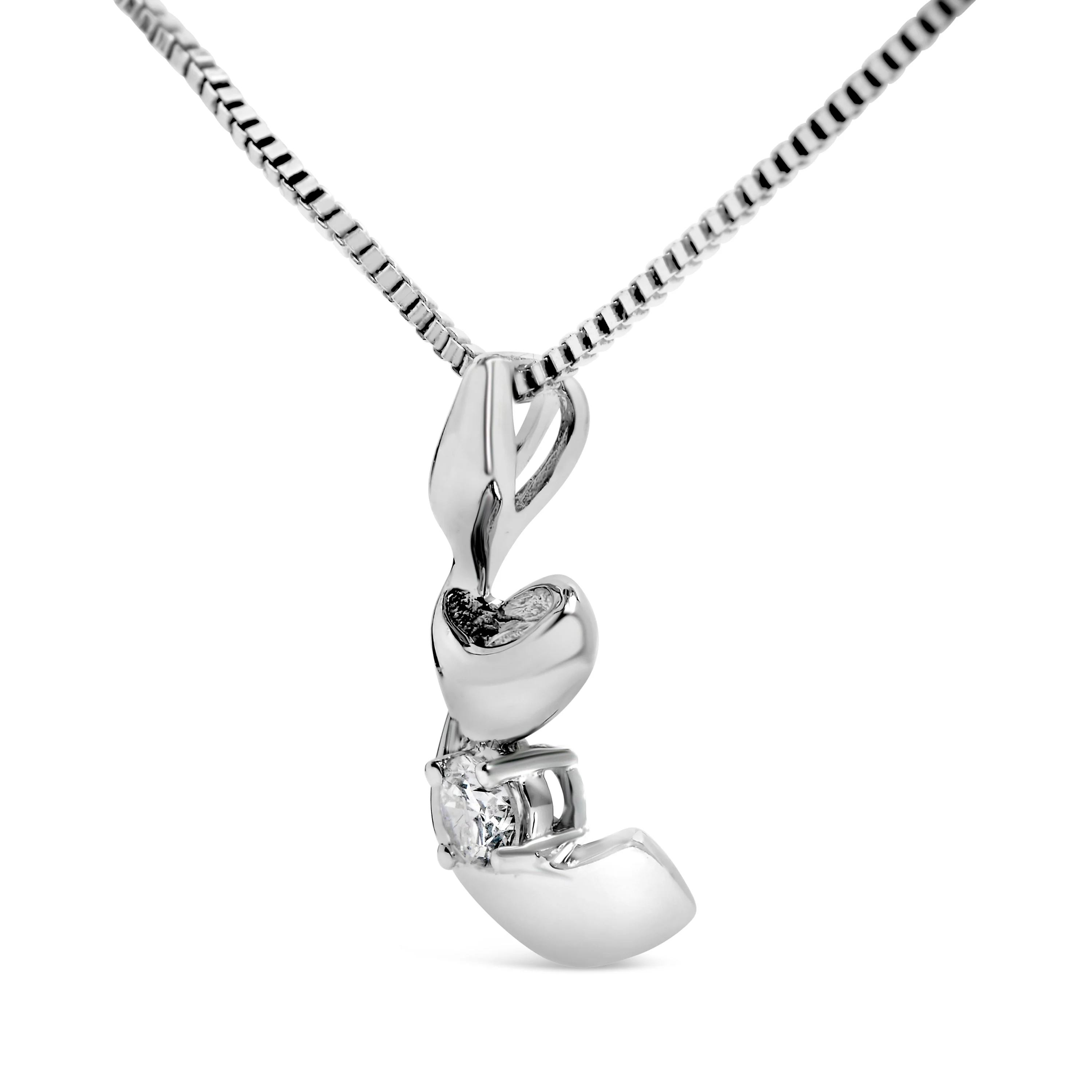 10K White Gold 1/10 Cttw Diamond Solitaire Spiral 18" Pendant Necklace (I-J Color, I2-I3 Clarity) - Image 3