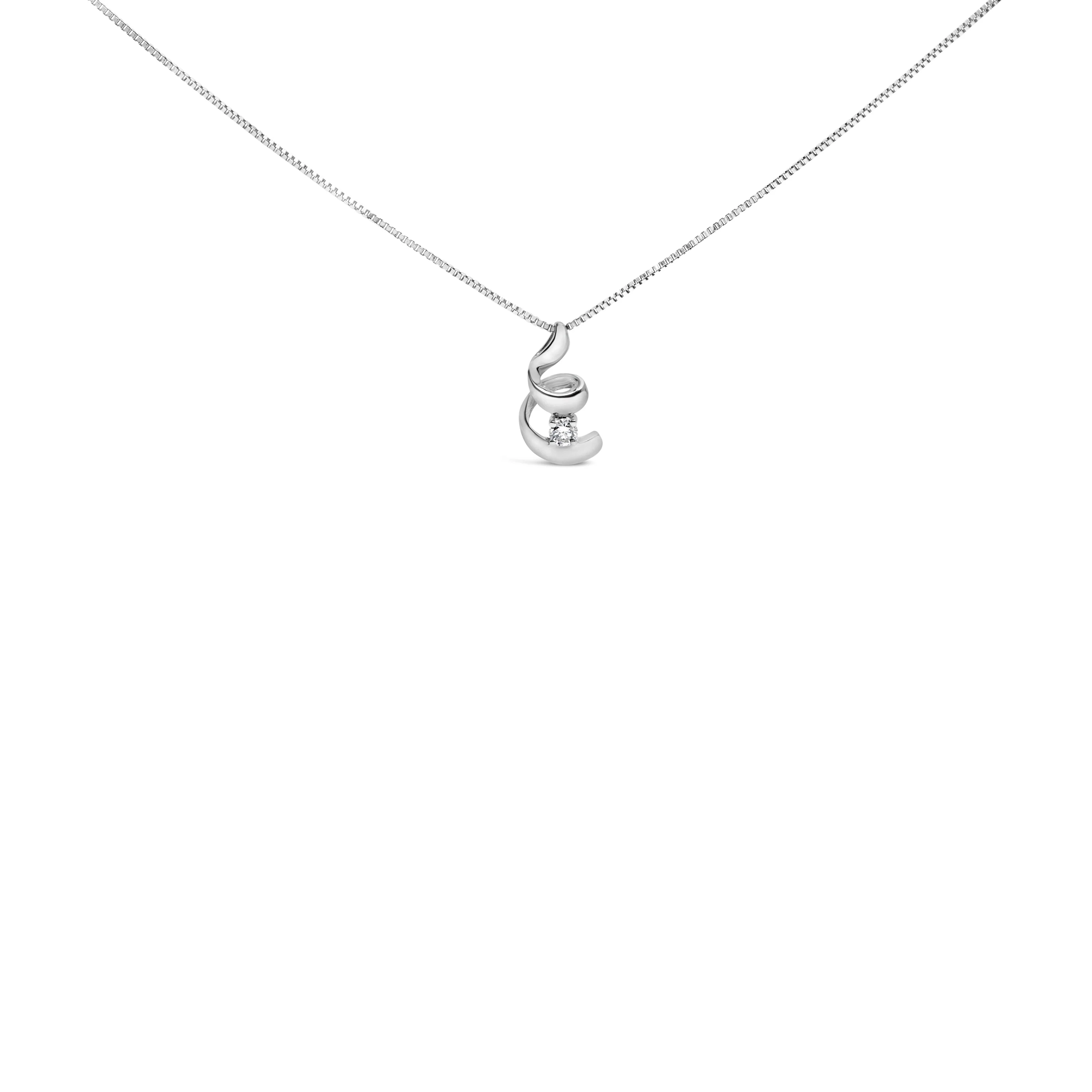 10K White Gold 1/10 Cttw Diamond Solitaire Spiral 18" Pendant Necklace (I-J Color, I2-I3 Clarity) - Image 4