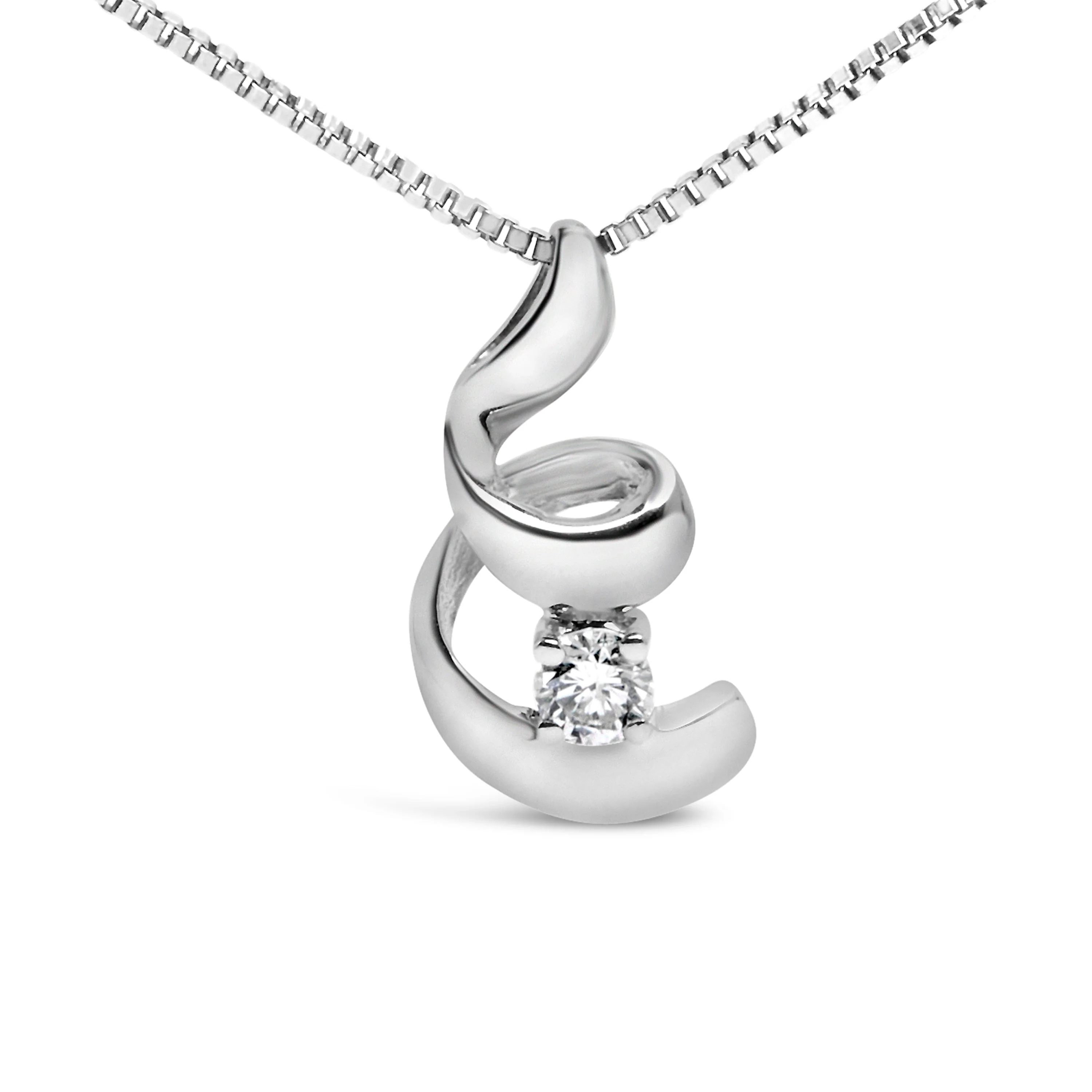 10K White Gold 1/10 Cttw Diamond Solitaire Spiral 18" Pendant Necklace (I-J Color, I2-I3 Clarity) - Image 5