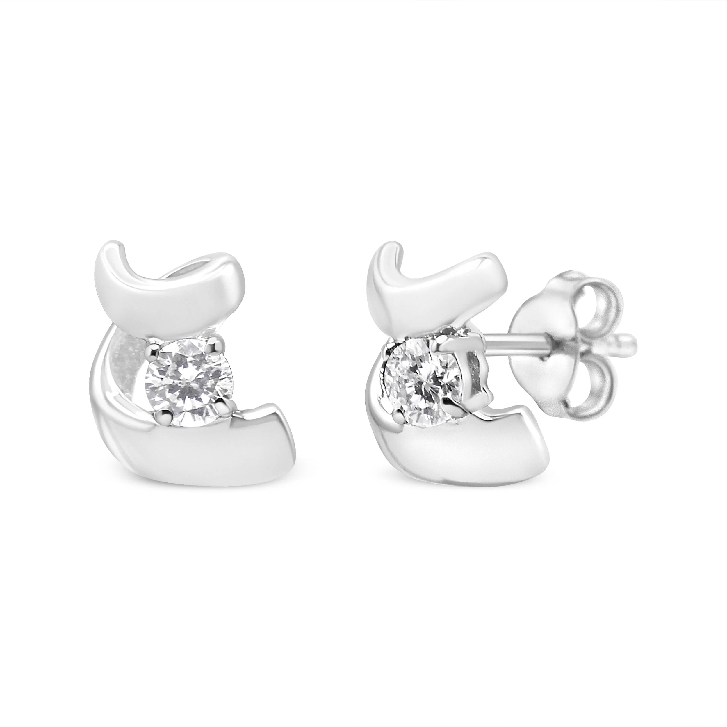 10K White Gold 1/10 Cttw Round Brilliant-Cut Diamond Espira Swirls Solitaire Push Back Stud Earrings (I-J Color, I1-I2 Clarity) - Image 2