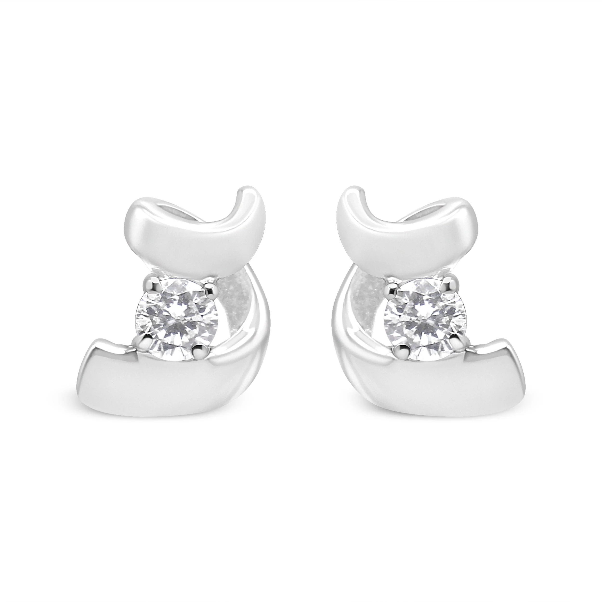 10K White Gold 1/10 Cttw Round Brilliant-Cut Diamond Espira Swirls Solitaire Push Back Stud Earrings (I-J Color, I1-I2 Clarity) - Image 3