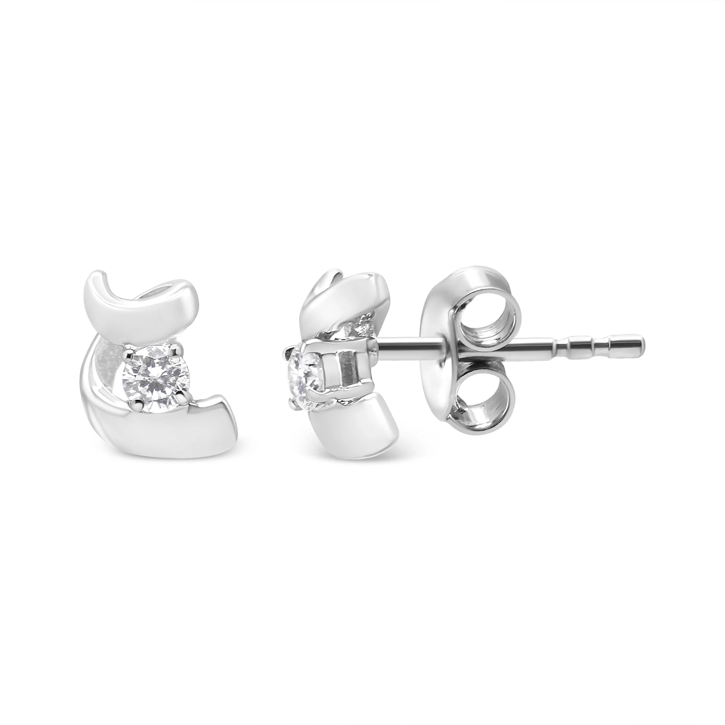 10K White Gold 1/10 Cttw Round Brilliant-Cut Diamond Espira Swirls Solitaire Push Back Stud Earrings (I-J Color, I1-I2 Clarity) - Image 4