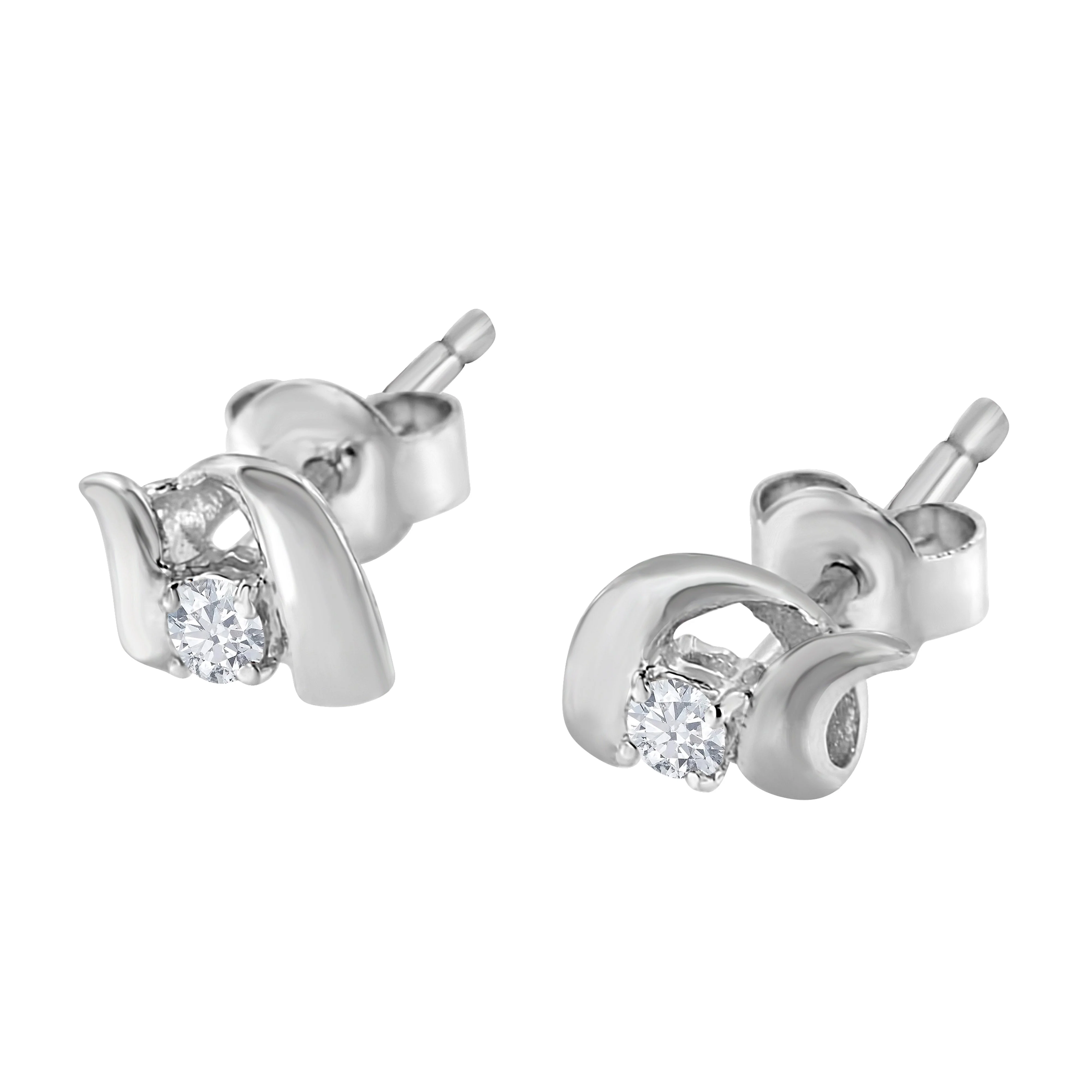 10K White Gold 1/10 Cttw Round Brilliant-Cut Diamond Espira Swirls Solitaire Push Back Stud Earrings (I-J Color, I1-I2 Clarity) - Image 5