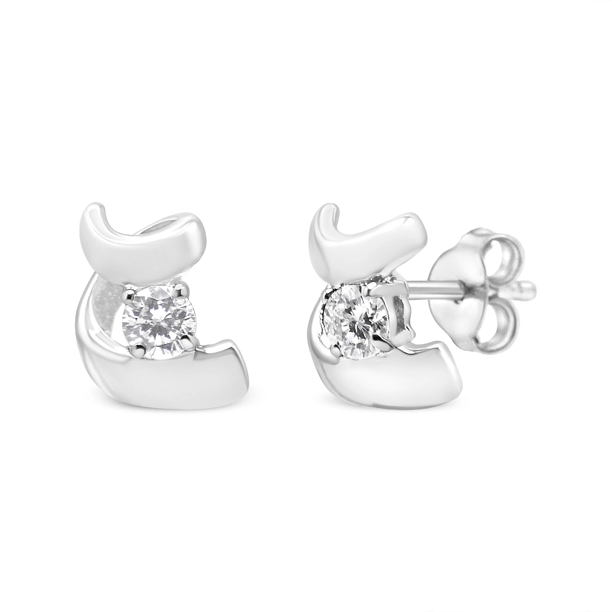 10K White Gold 1/10 Cttw Round Brilliant-Cut Diamond Espira Swirls Solitaire Push Back Stud Earrings (I-J Color, I1-I2 Clarity) - Image 6