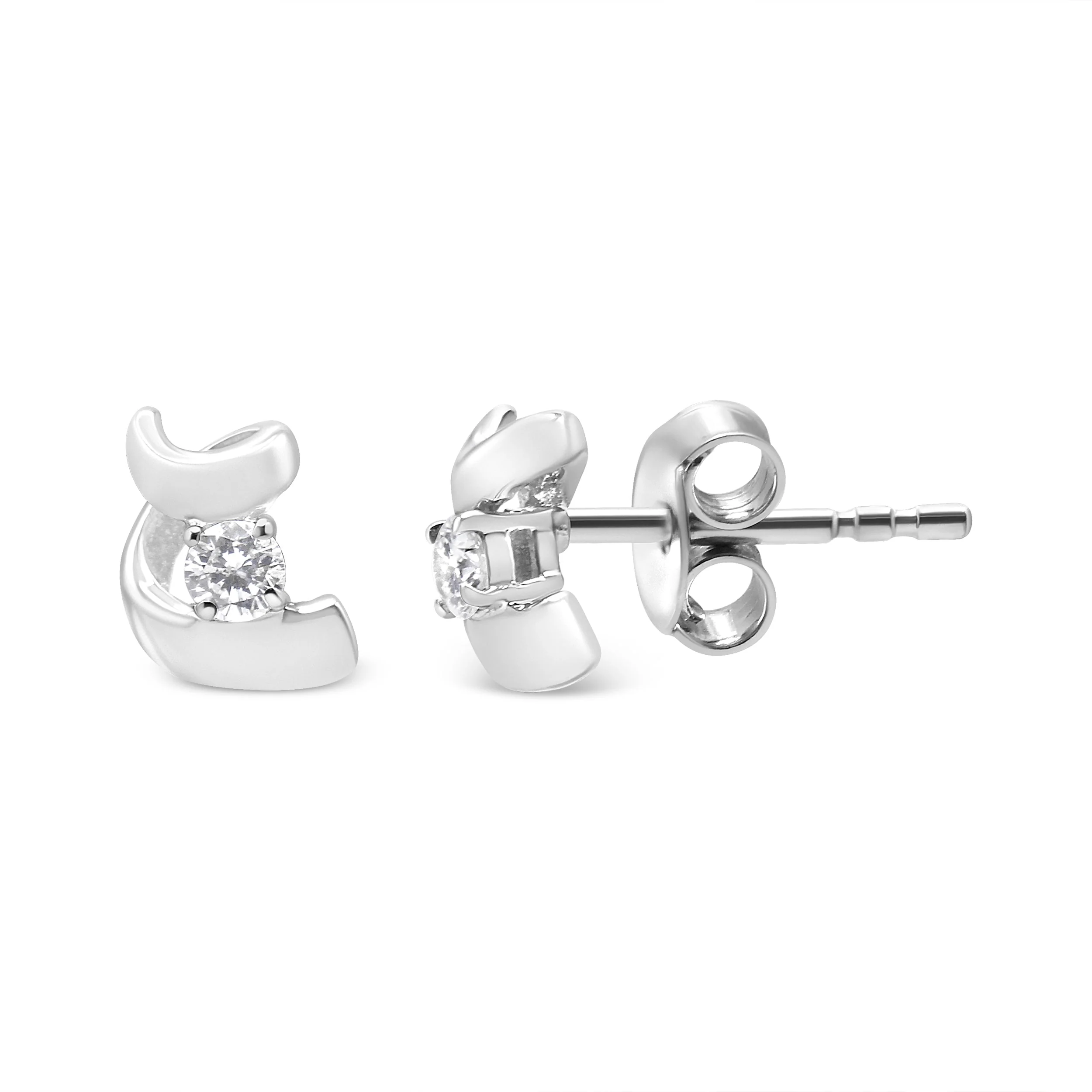 10K White Gold 1/10 Cttw Round Brilliant-Cut Diamond Espira Swirls Solitaire Push Back Stud Earrings (I-J Color, I1-I2 Clarity) - Image 8