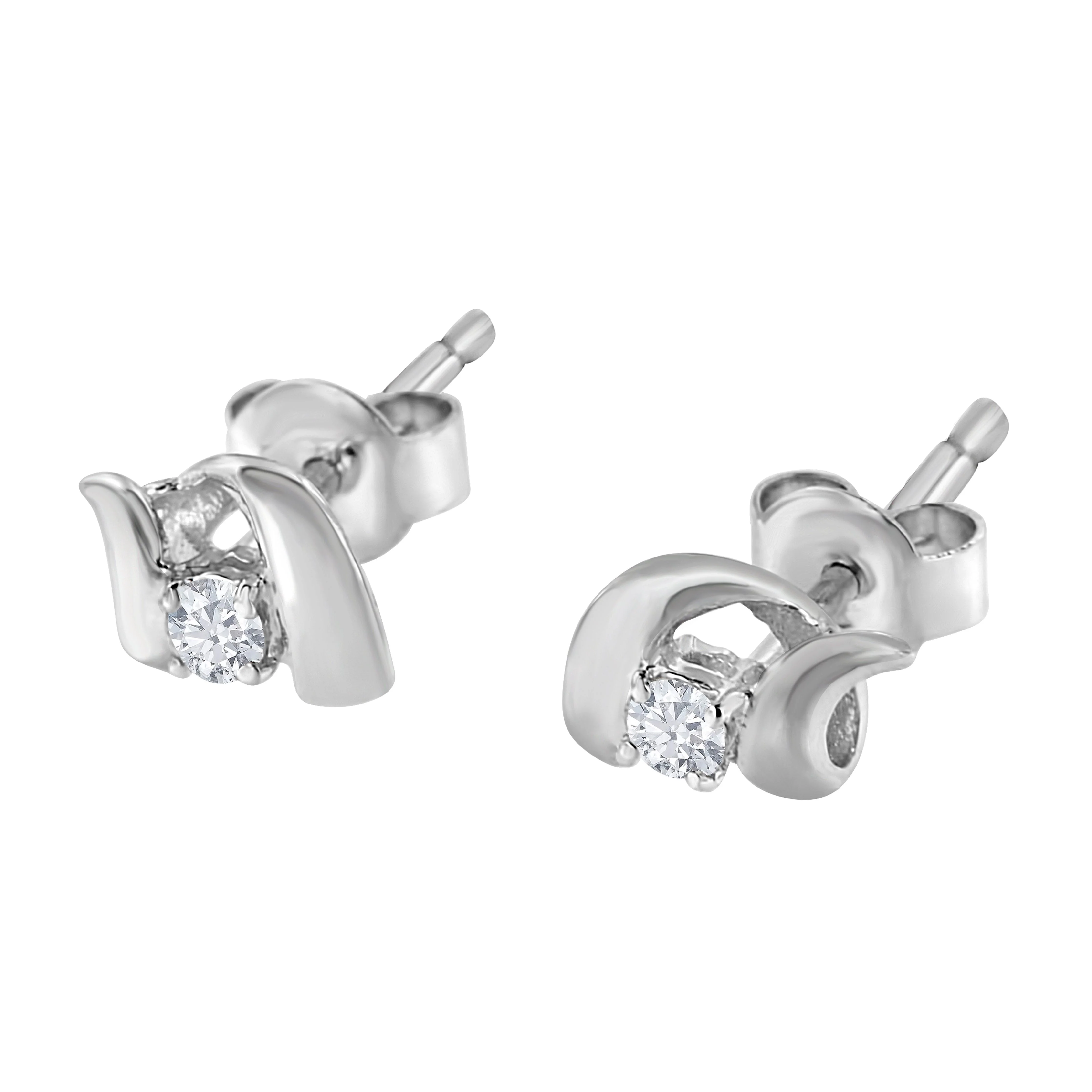 10K White Gold 1/10 Cttw Round Brilliant-Cut Diamond Espira Swirls Solitaire Push Back Stud Earrings (I-J Color, I1-I2 Clarity) - Image 9