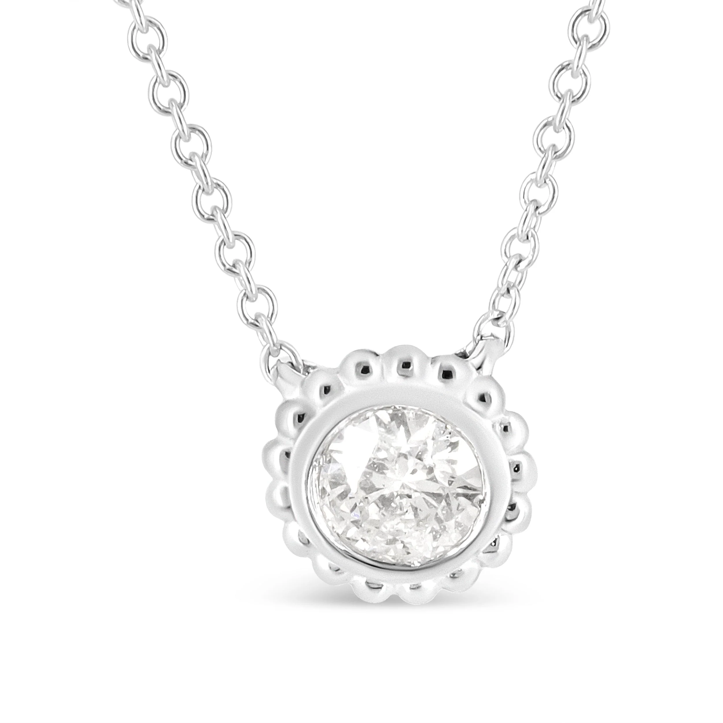 10K White Gold 1/2 Cttw Bezel Set Round Diamond Sunflower Finish 18" Pendant Necklace (I-J Color, I1-I2 Clarity) - Image 2