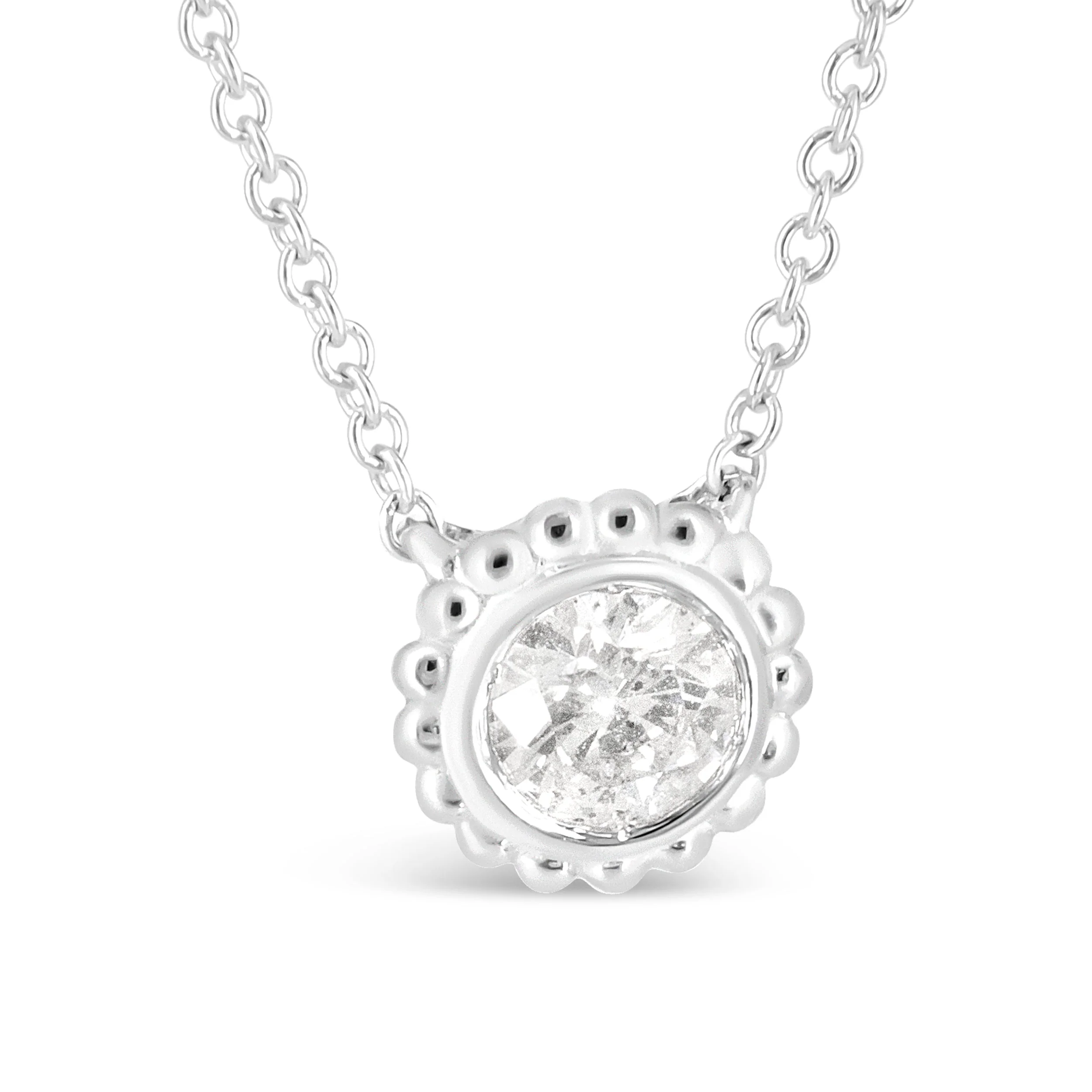 10K White Gold 1/2 Cttw Bezel Set Round Diamond Sunflower Finish 18" Pendant Necklace (I-J Color, I1-I2 Clarity) - Image 3