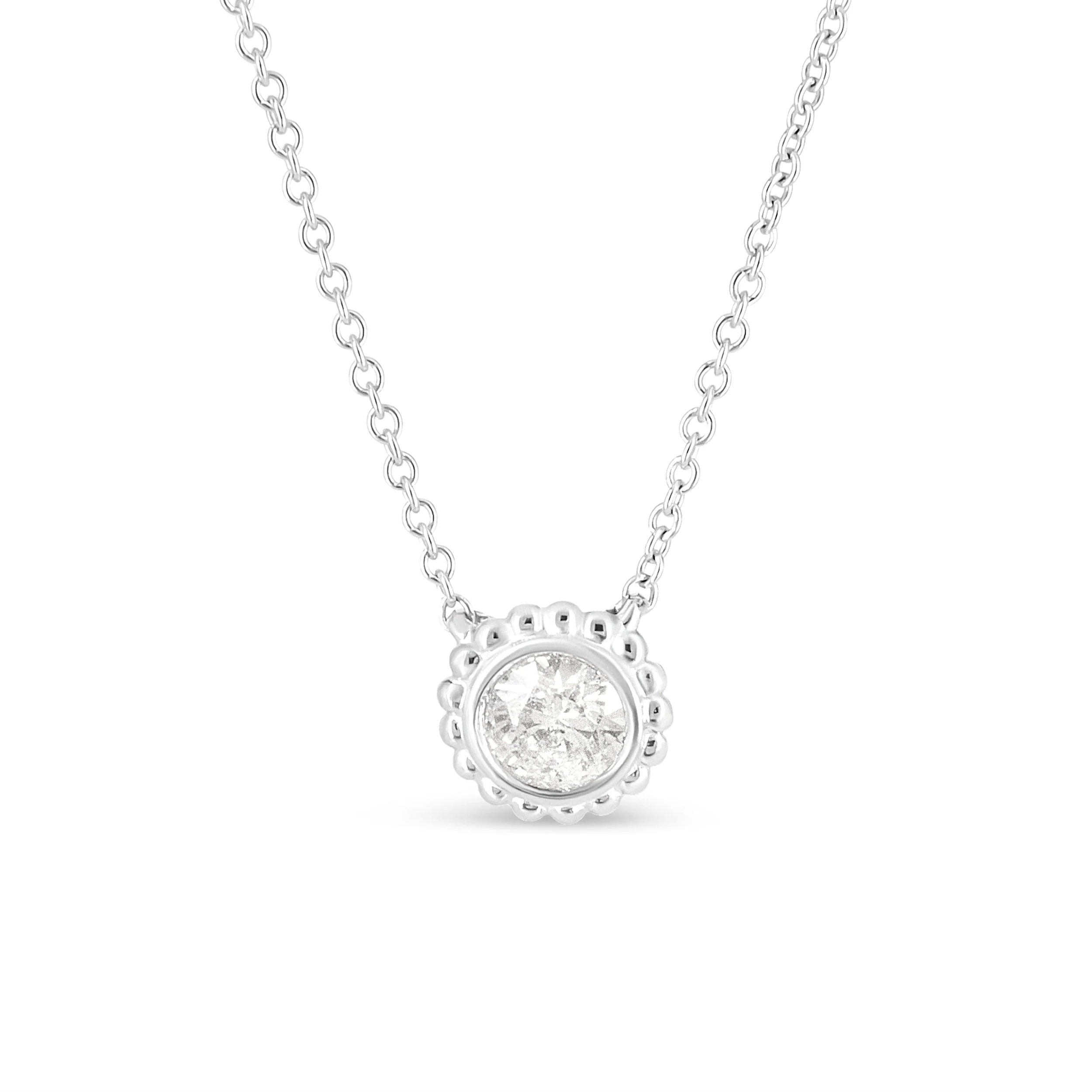 10K White Gold 1/2 Cttw Bezel Set Round Diamond Sunflower Finish 18" Pendant Necklace (I-J Color, I1-I2 Clarity) - Image 5