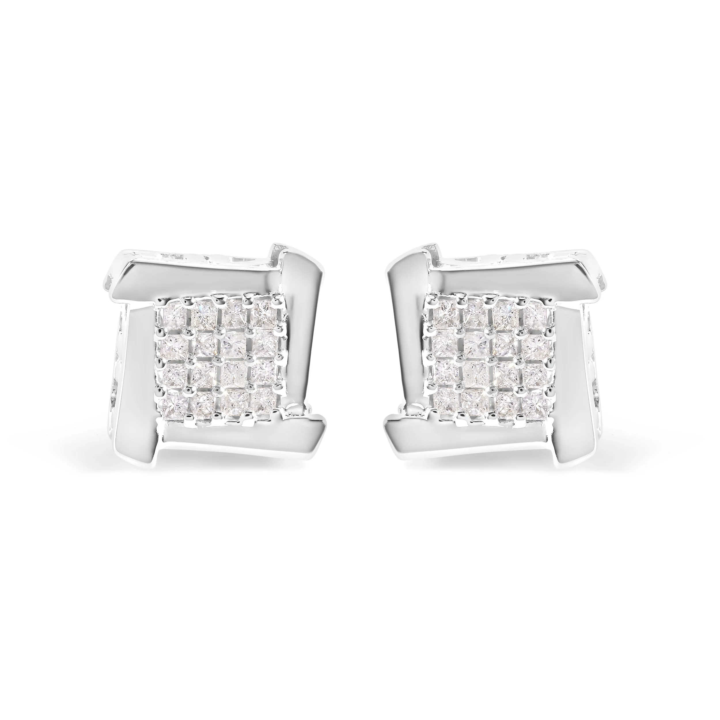 10K White Gold 1/2 Cttw Composite  Princess Diamond Square and Swirl Stud Earrings (I-J Color, I1-I2 Clarity) - Image 4