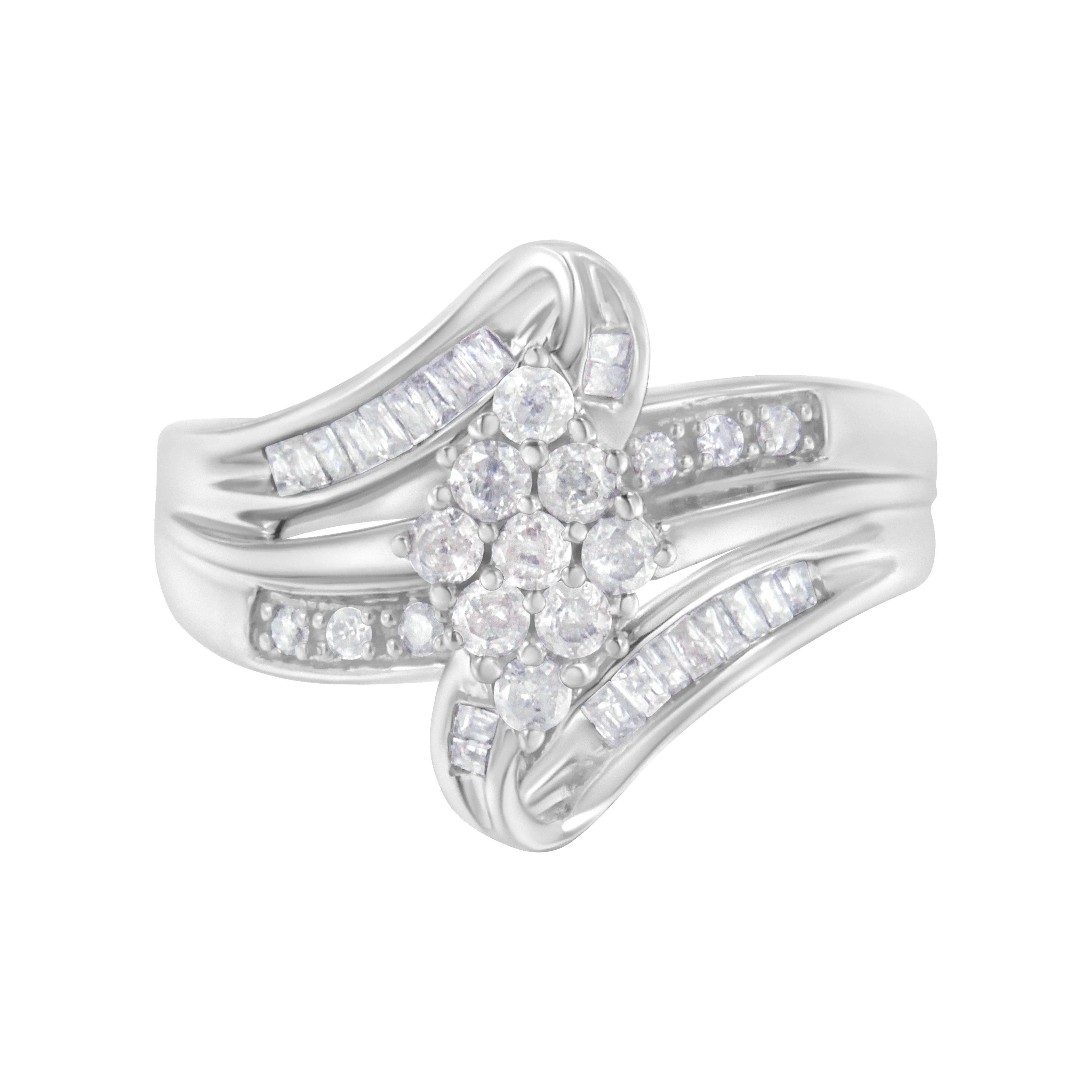 10K White Gold 1/2 cttw Diamond Cluster Ring (H-I Clarity, I2-I3 Color) - Size 6
