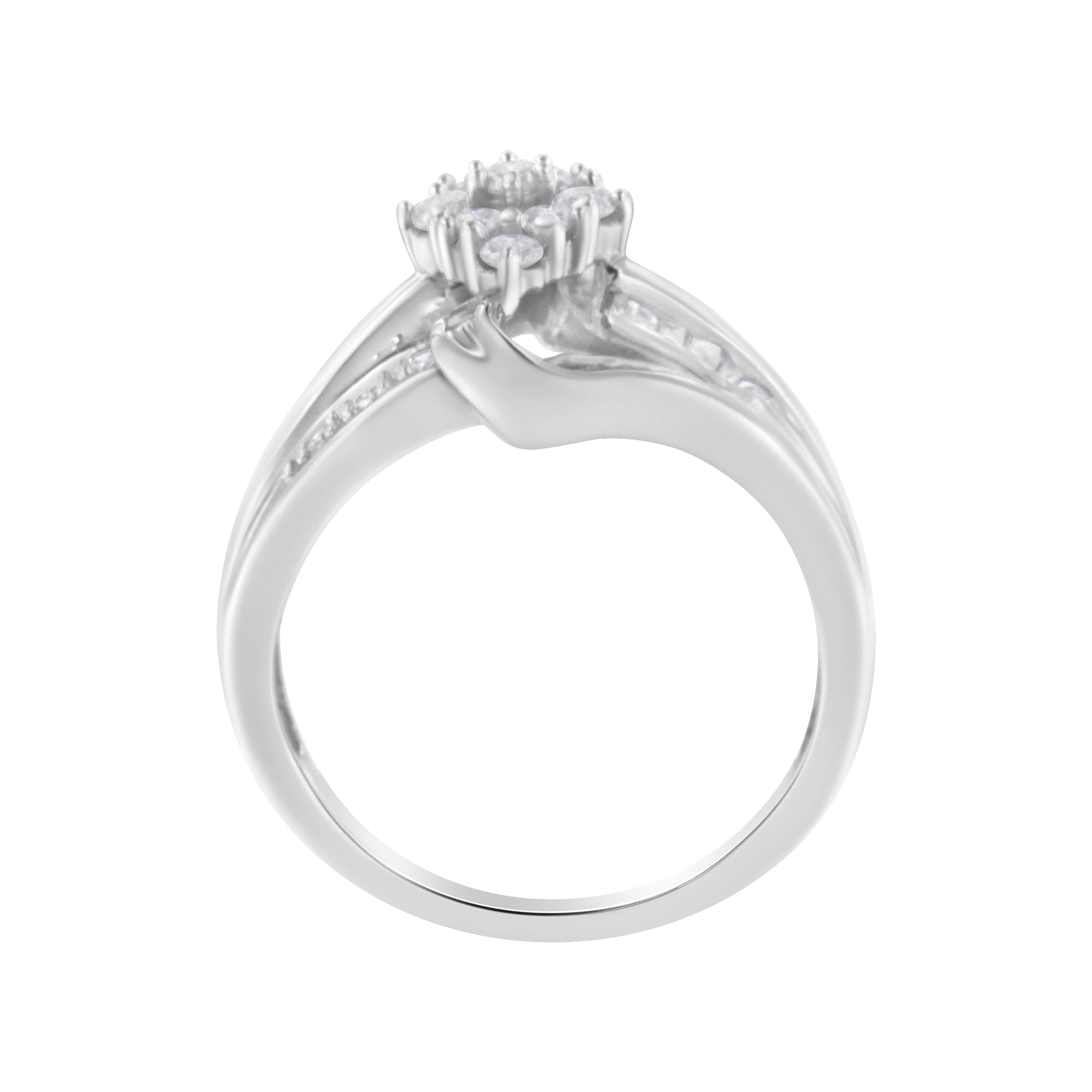 10K White Gold 1/2 cttw Diamond Cluster Ring (H-I Clarity, I2-I3 Color) - Size 6 - Image 8