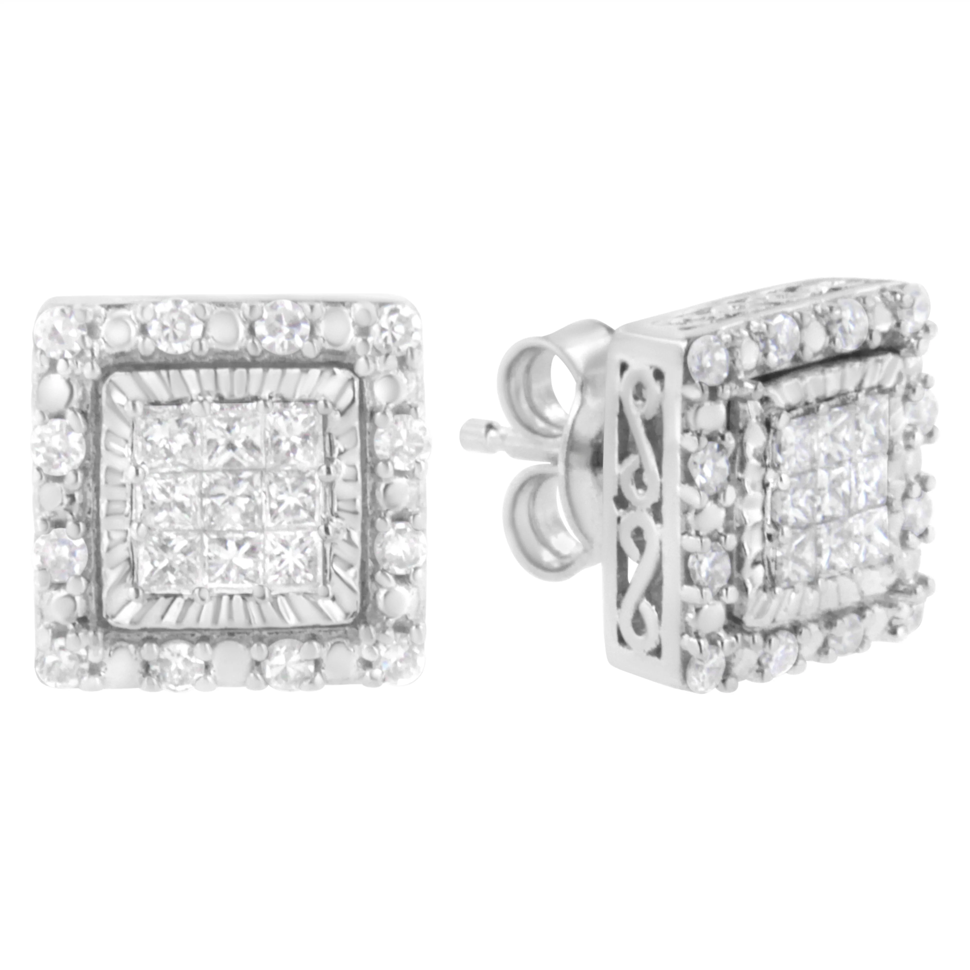 10K White Gold 1/2 cttw Invisible Set Princess-Cut Diamond Square Stud Earring (I-J Color, I1-I2 Clarity) - Image 2